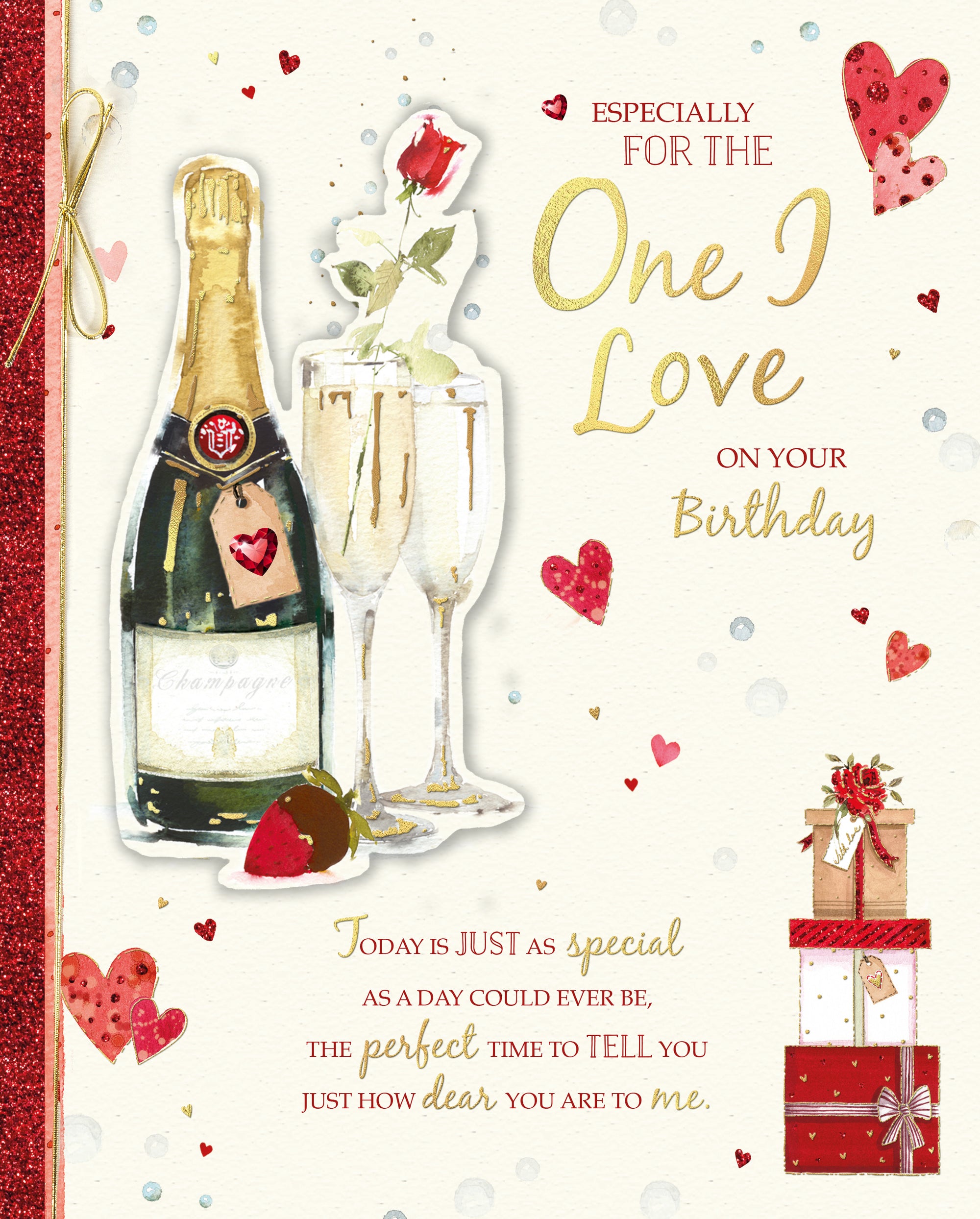 Birthday Card For The One I Love, Champagne And Roses Handmade Greeting Card By Wishing Well Studios - 8x10ins
