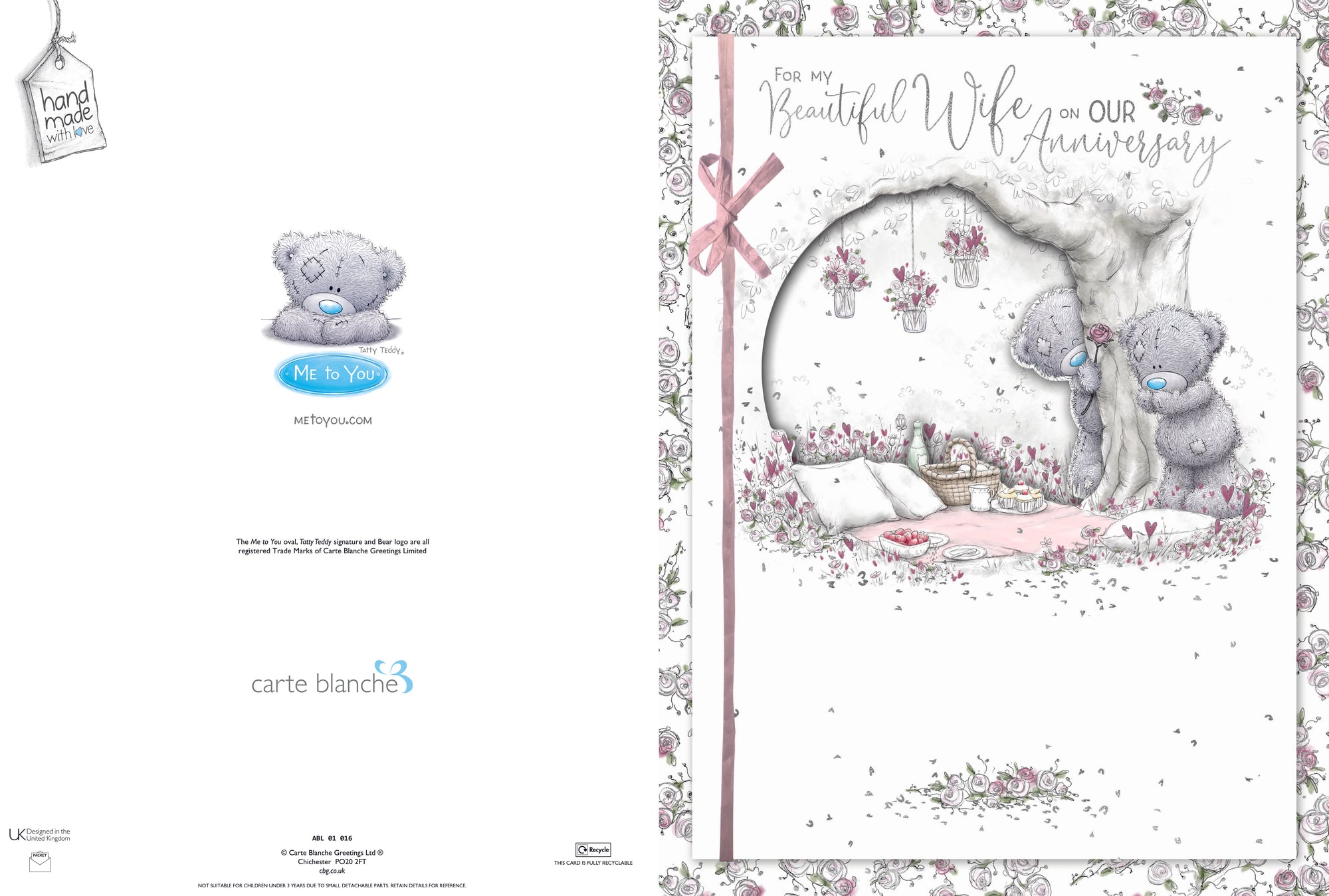 Me to You Tatty Teddy 'Beautiful Wife' Luxury Boxed Handmade Wedding Anniversary Card - Official Collection