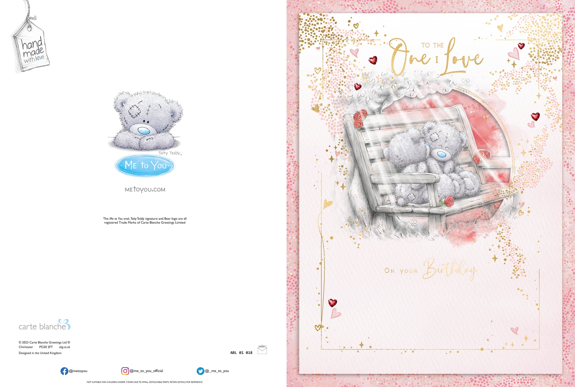 Me to You Tatty Teddy Luxury Boxed Birthday Greeting Card To The One I Love Bears On A Bench 12x9ins -