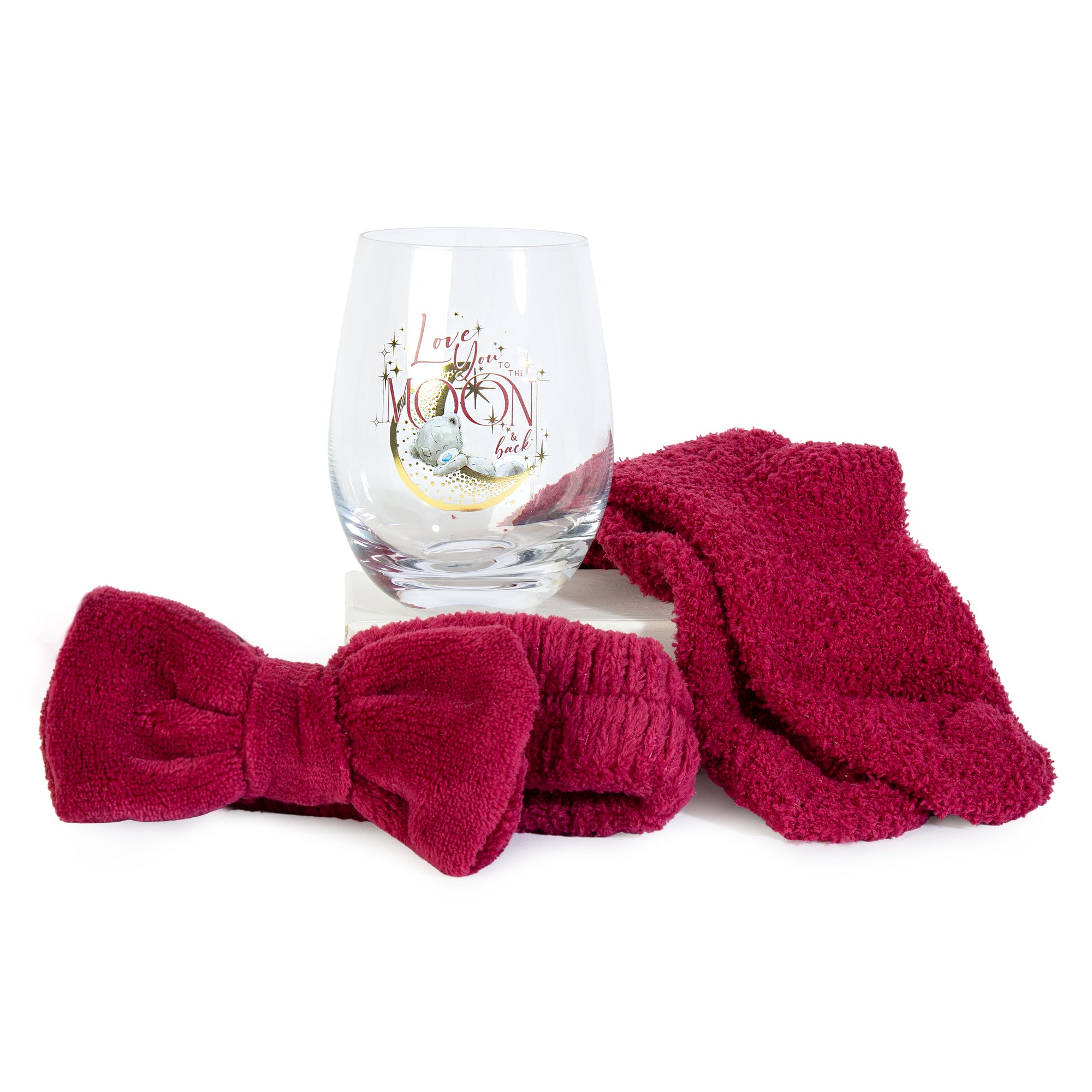 Me to You Tatty Teddy 'I Love You to the Moon and Back' Stemless Glass, Fluffy Bed Socks And Bow Headband Gift Set