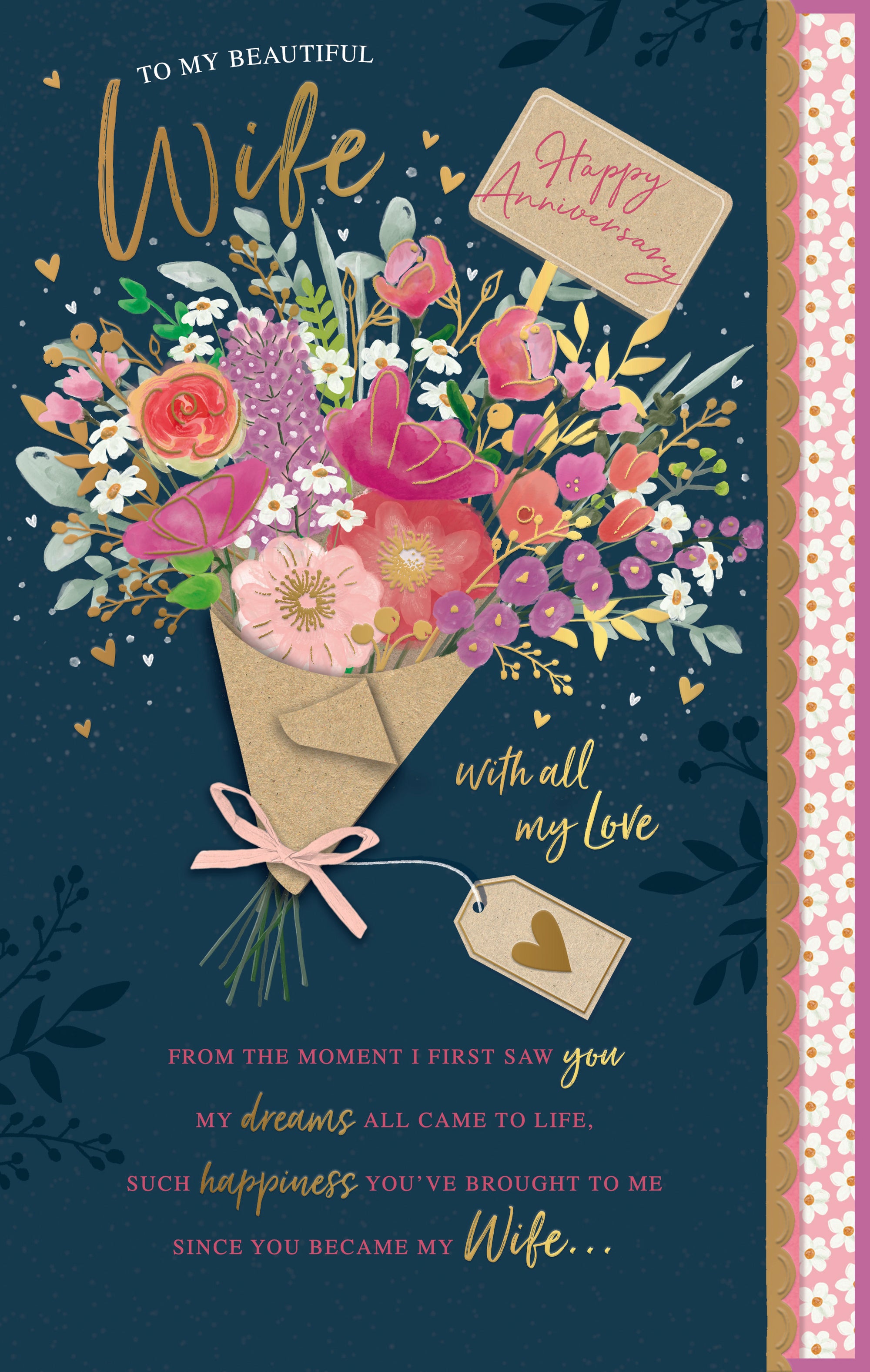 Luxury Hand-Finished Wedding Anniversary Card For Wife | Floral Design By Wishing Well Studios 7 x 11