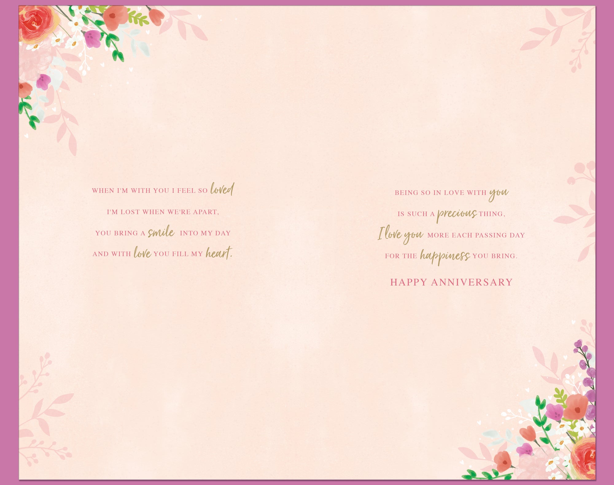 Luxury Hand-Finished Wedding Anniversary Card For Wife | Floral Design By Wishing Well Studios 7 x 11