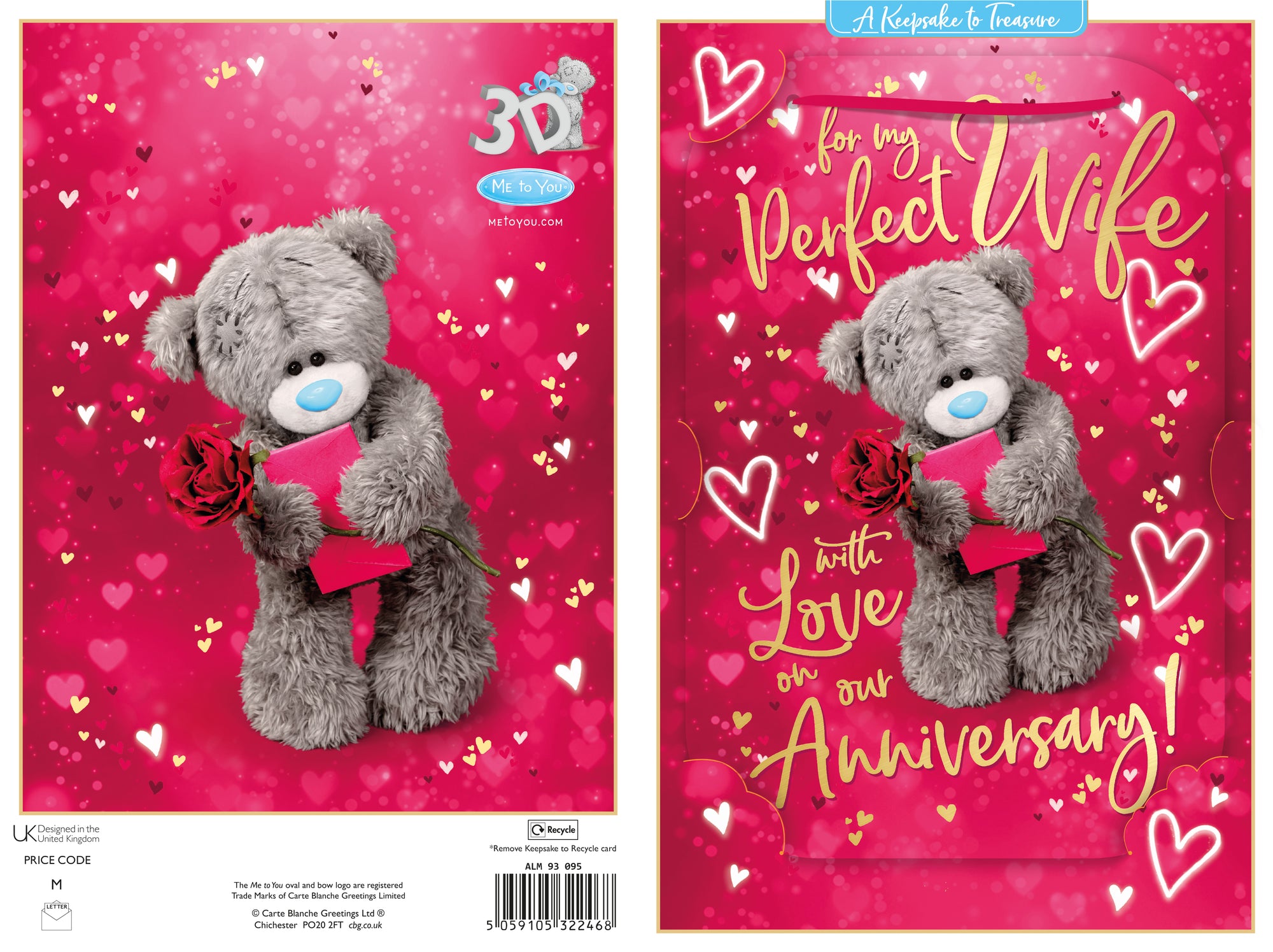 Me to You Tatty Teddy Anniversary 3D Keepsake Card For My Perfect Wife 6 x 9 Inches (15 x 22cms)