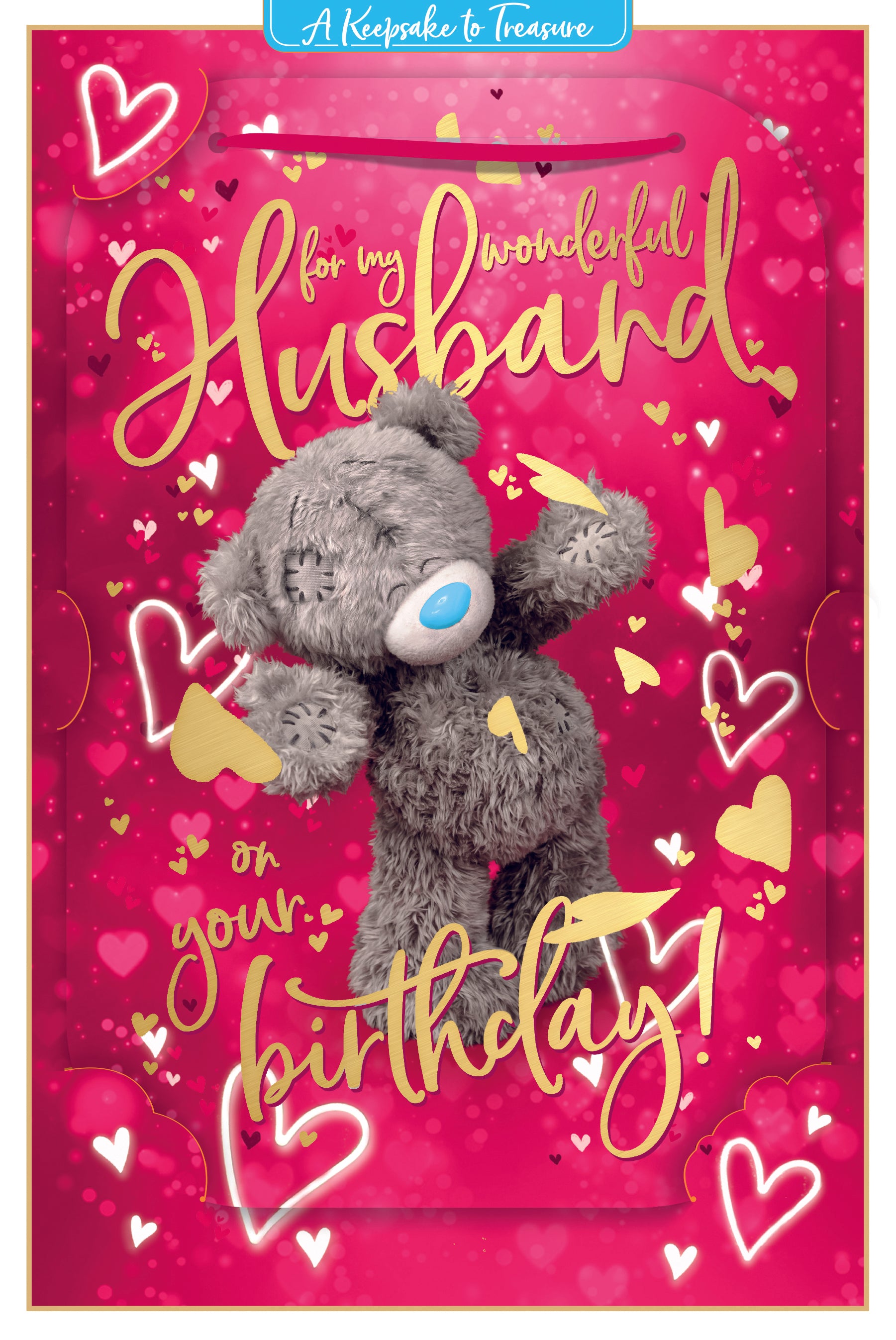 Me to You Tatty Teddy Romantic 3D Photo Finish Keepsake Birthday Card For A Wonderful Husband 6 x 9 Inches - Official Collection