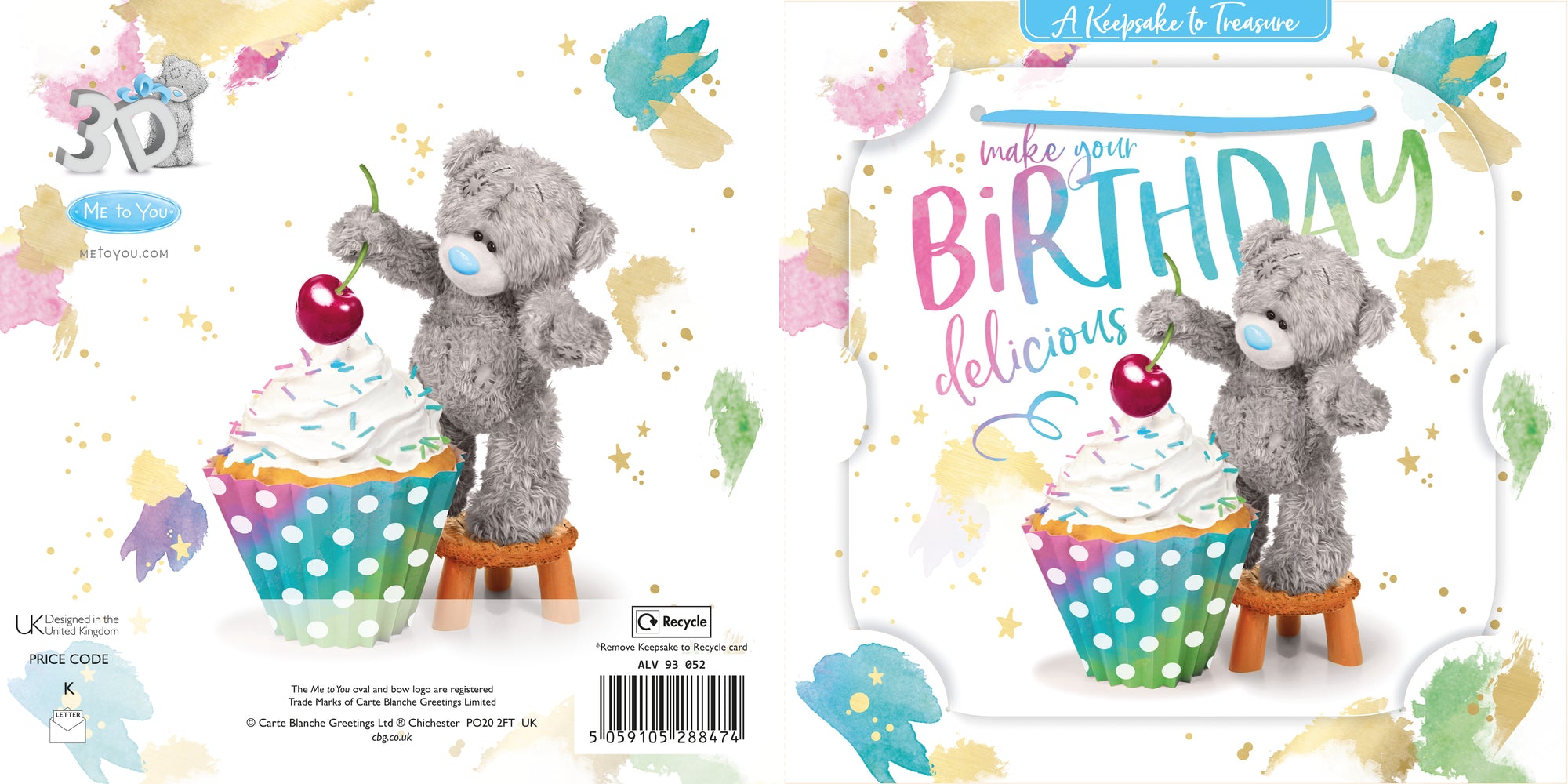 Me to You Tatty Teddy 3D Luxury Cherry And Cupcake Keepsake Birthday Card 6 x 6