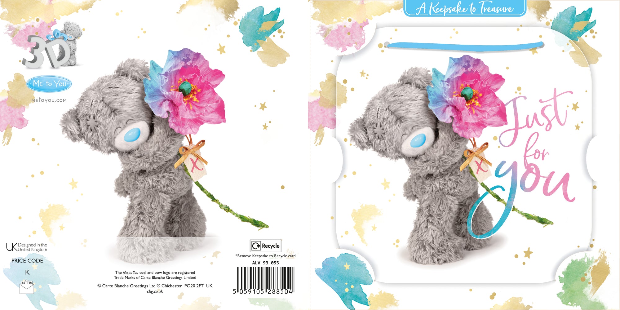 Me to You Tatty Teddy 3D Luxury Keepsake Birthday Card, Just For You 6 x 6