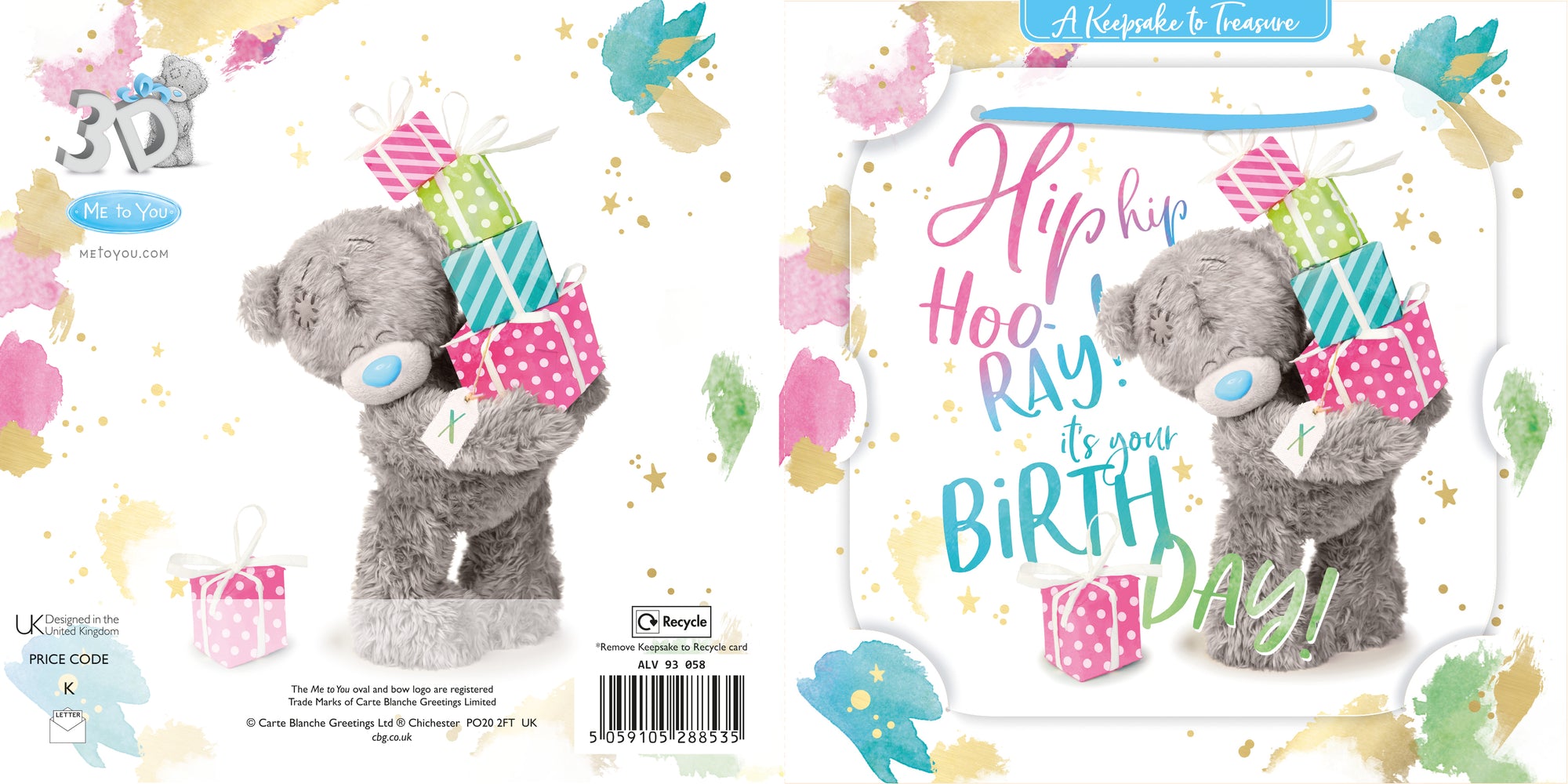 Me to You Tatty Teddy 3D Luxury Keepsake Birthday Card, Hip Hooray 6 x 6