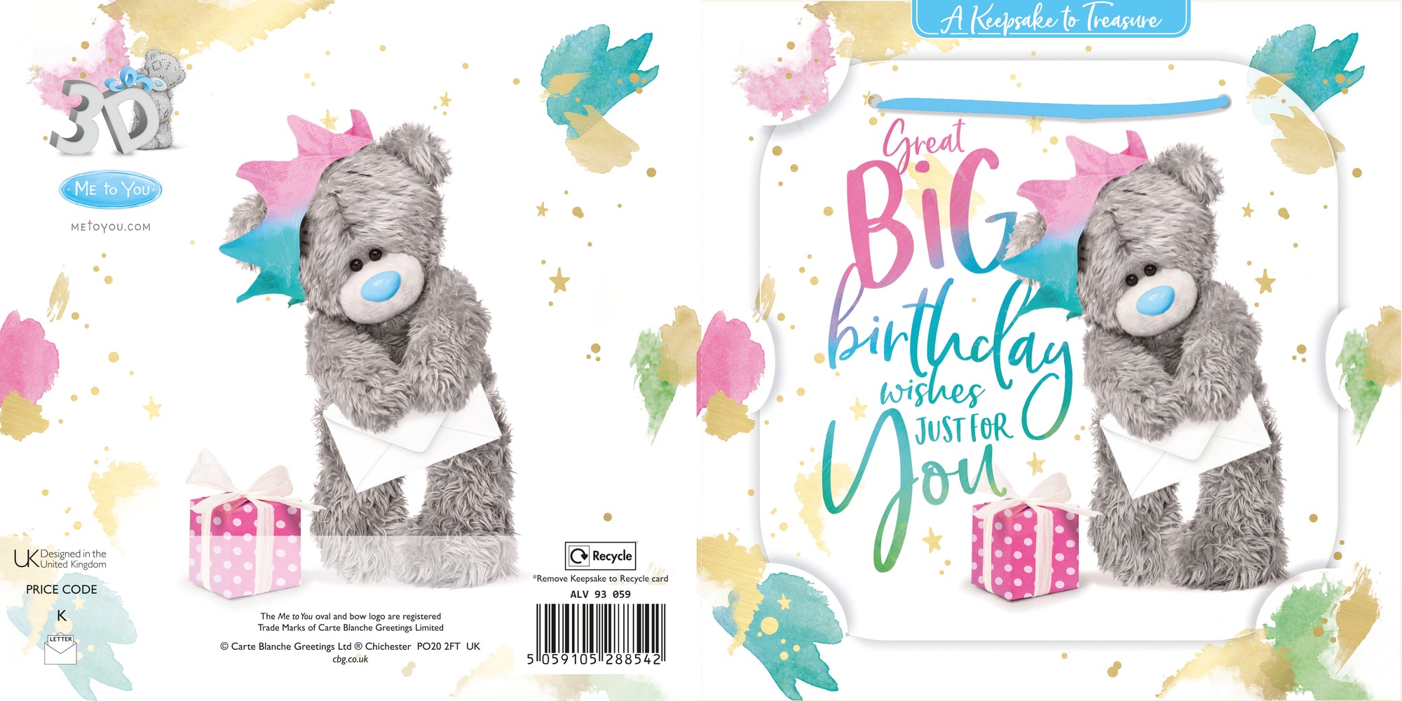 Me to You Tatty Teddy 3D Luxury Keepsake Birthday Card, Great Big Birthday Wishes 6 x 6