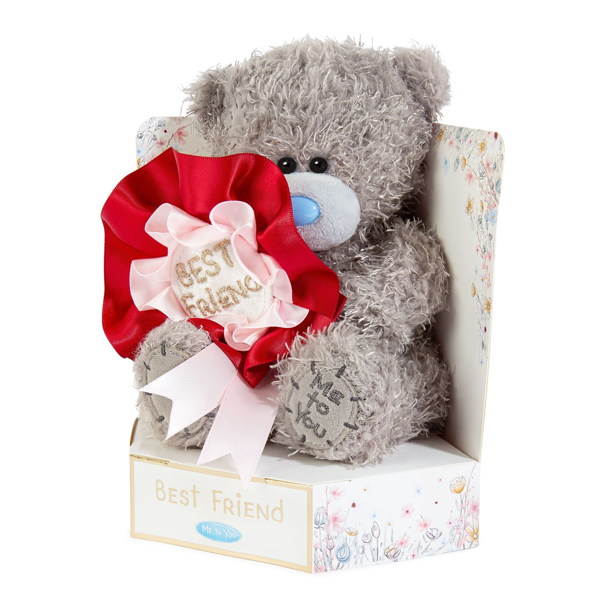 Me to You Tatty Teddy Plush 15cm-High Bear With Best Friend Rosette On Luxury Gift Plinth - Official Collection