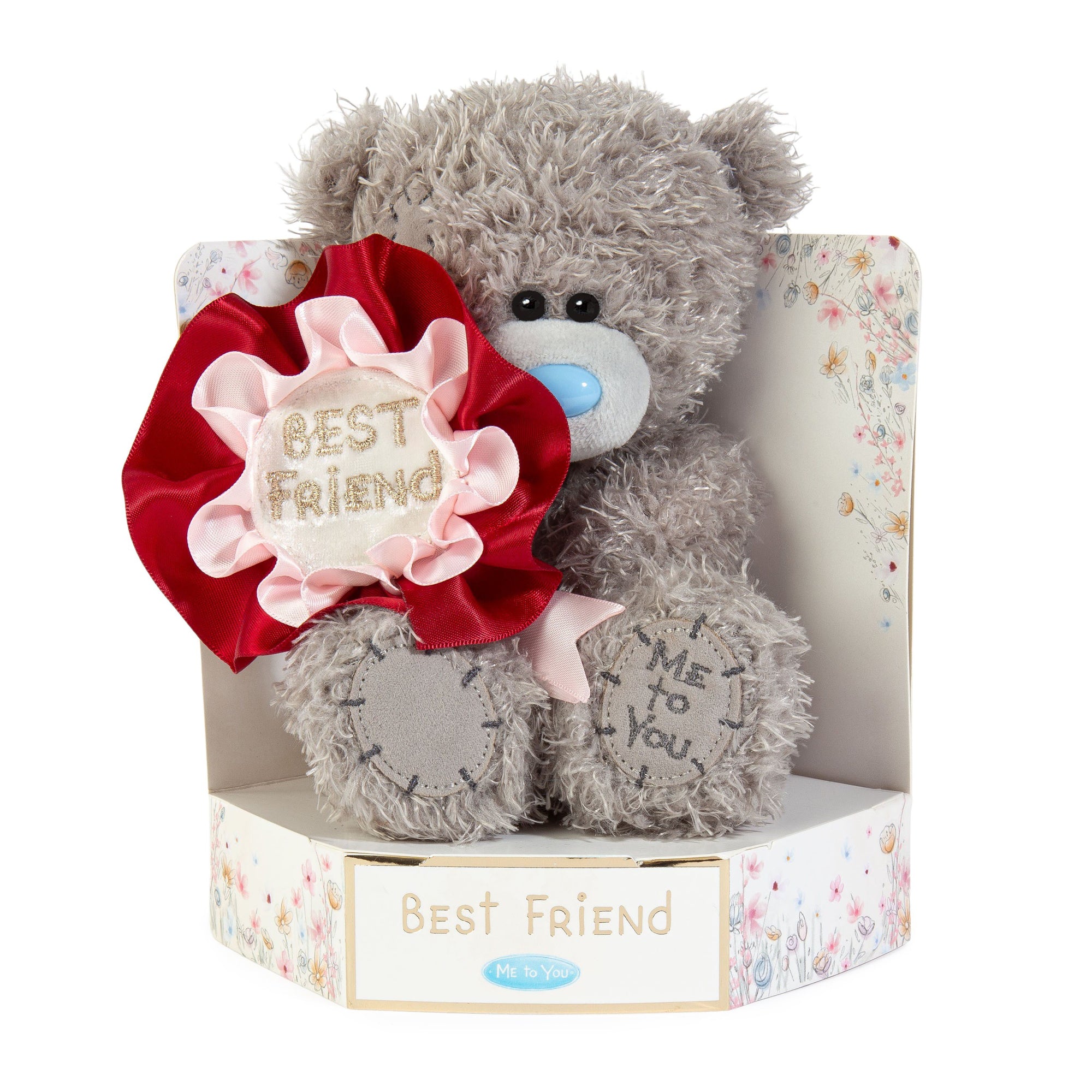 Me to You Tatty Teddy Plush 15cm-High Bear With Best Friend Rosette On Luxury Gift Plinth - Official Collection