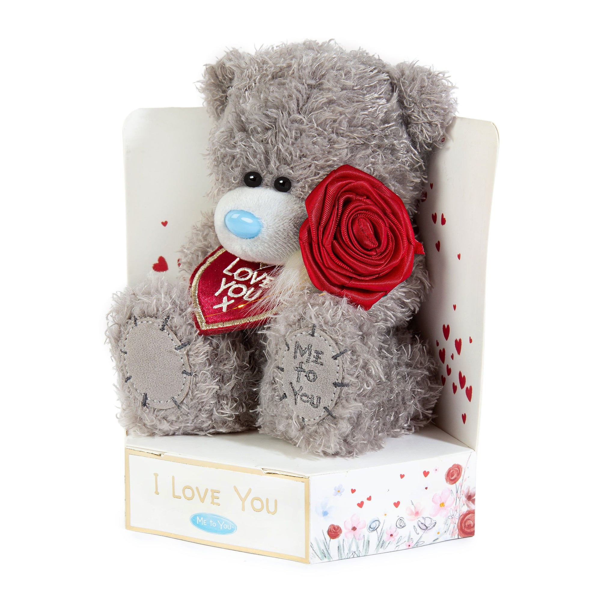 Me to You Tatty Teddy Plush 15cm-High I Love You Bear With Rose On Luxury Gift Plinth - Official Collection