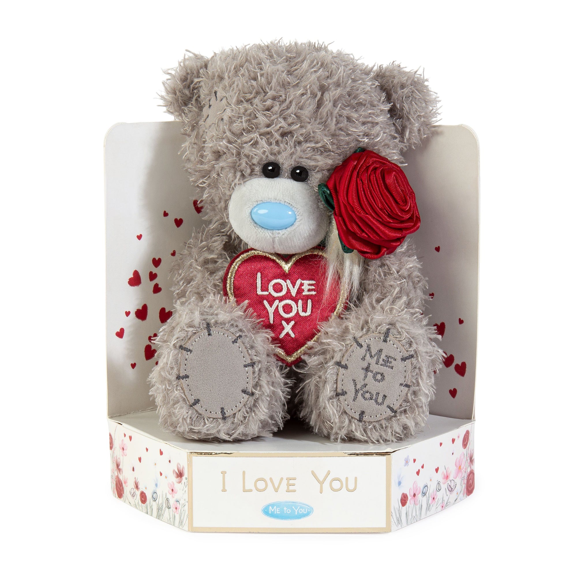 Me to You Tatty Teddy Plush 15cm-High I Love You Bear With Rose On Luxury Gift Plinth - Official Collection