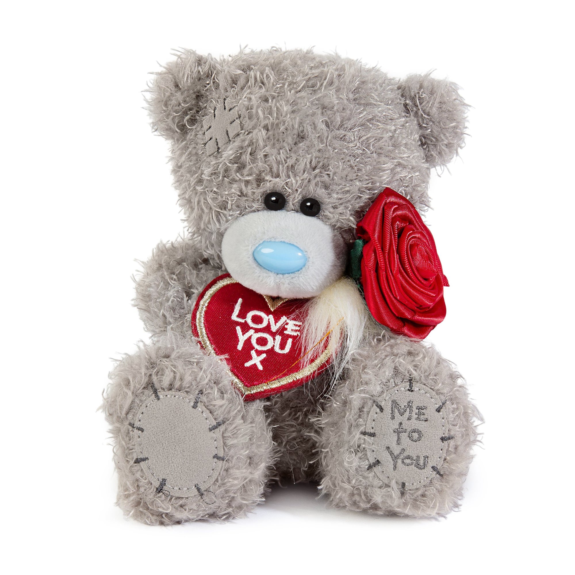 Me to You Tatty Teddy Plush 15cm-High I Love You Bear With Rose On Luxury Gift Plinth - Official Collection