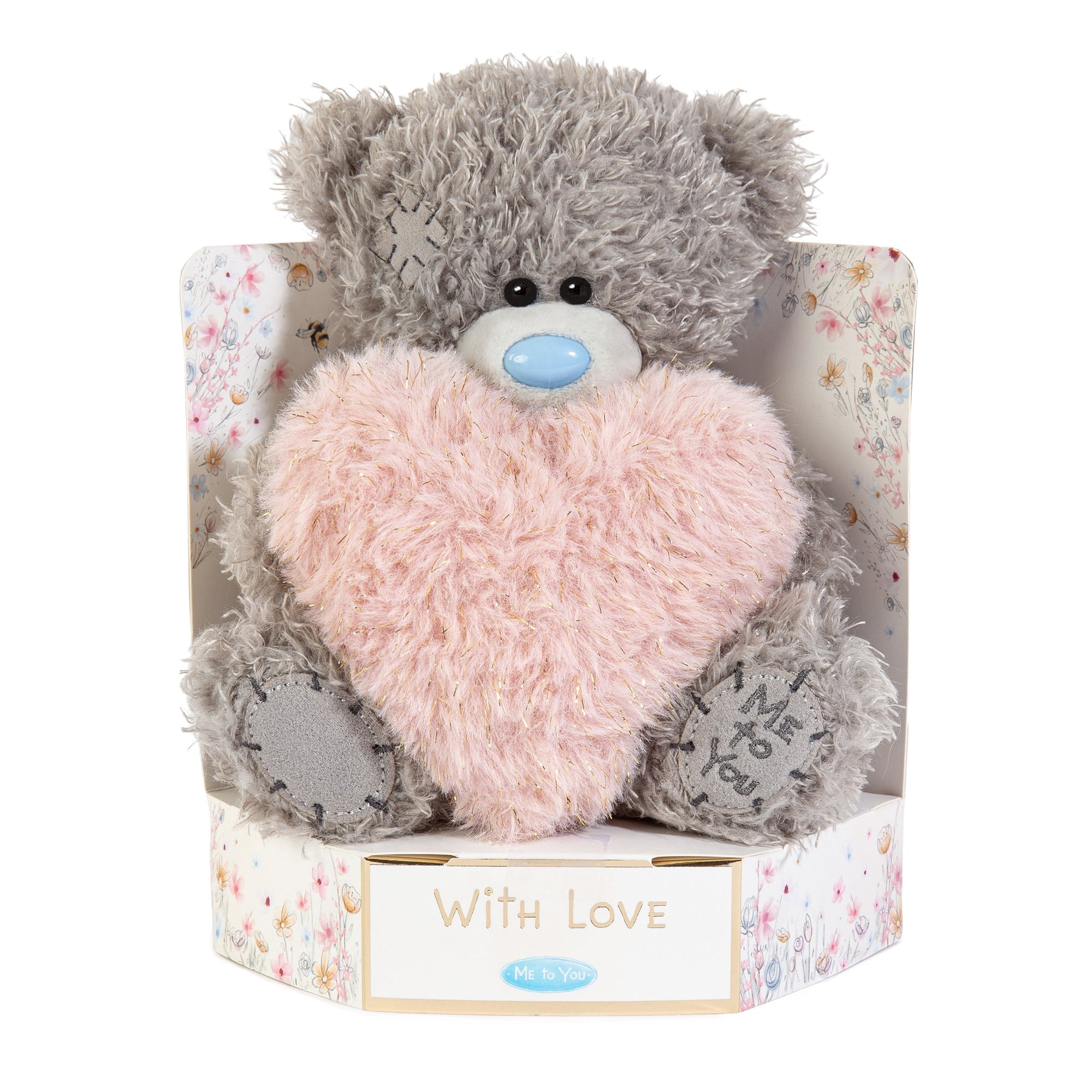 Me to You Tatty Teddy Plush 15cm-High 'With Love' Bear Holding Fluffy Heart On Luxury Gift Plinth - Official Collection