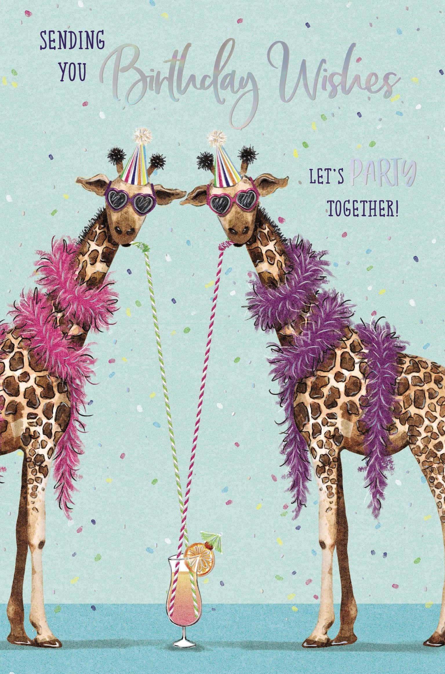 Funky Birthday Card With Giraffes For Friend Or Relative by Wishing Well Studios 5 x 8 Inches