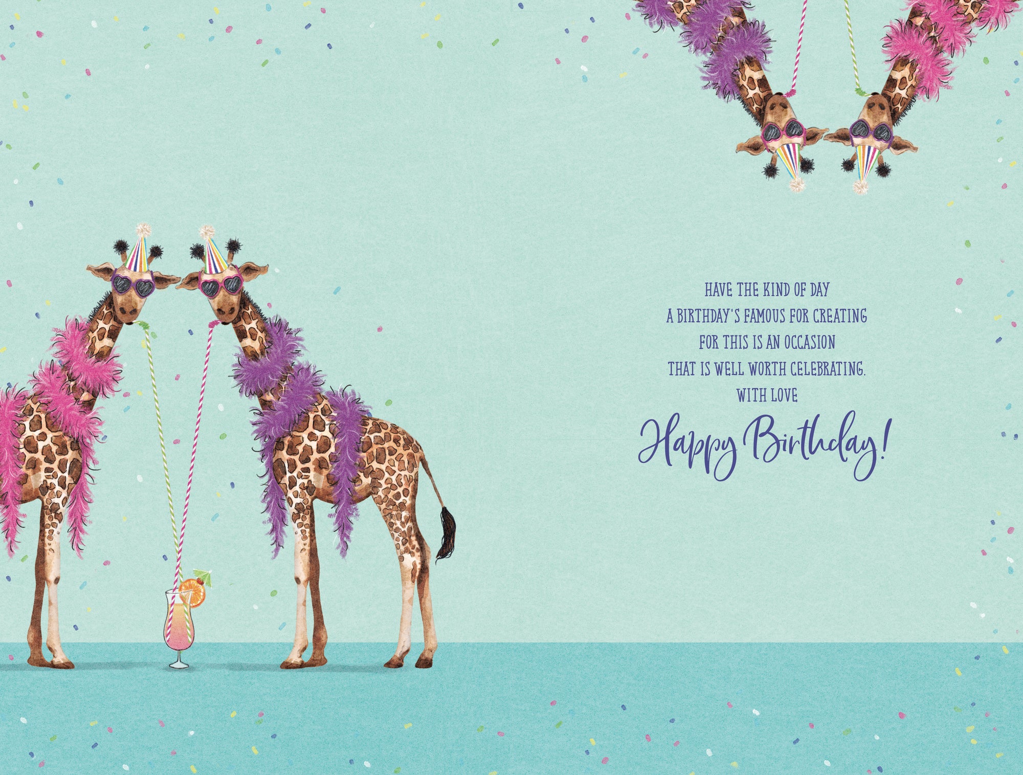 Funky Birthday Card With Giraffes For Friend Or Relative by Wishing Well Studios 5 x 8 Inches
