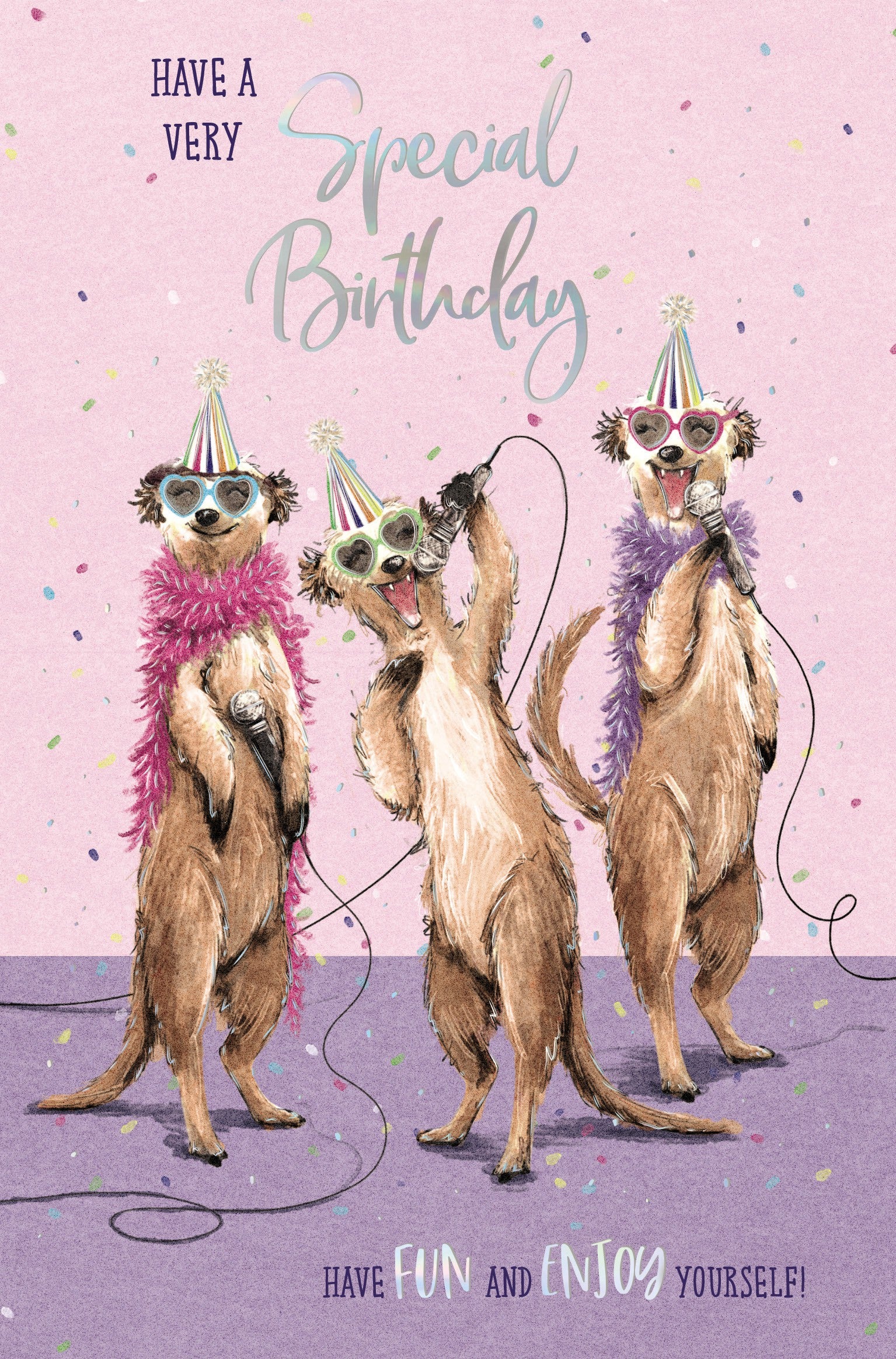 Funky Birthday Card With Meerkats For Friend Or Relative by Wishing Well Studios 5 x 8 Inches