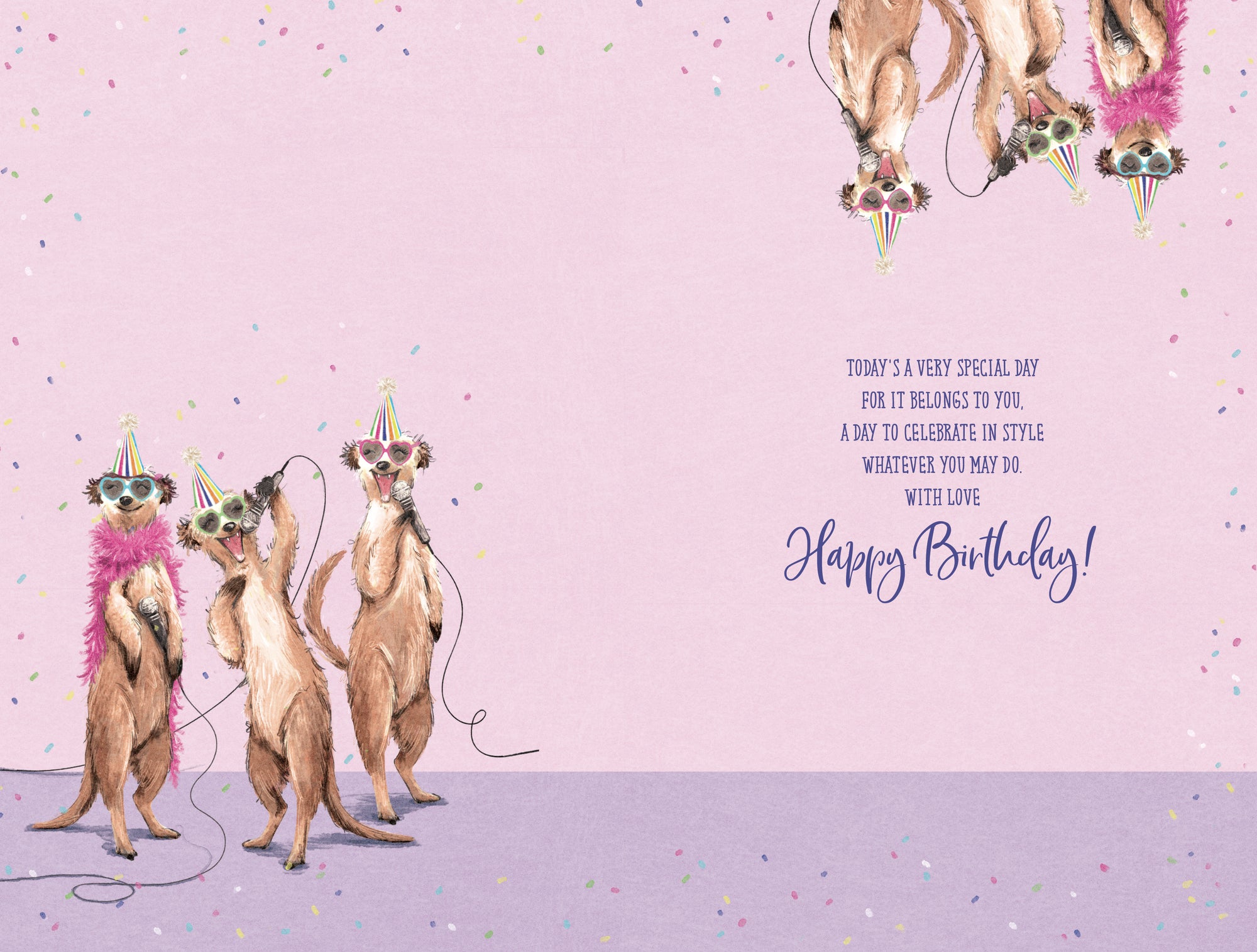 Funky Birthday Card With Meerkats For Friend Or Relative by Wishing Well Studios 5 x 8 Inches