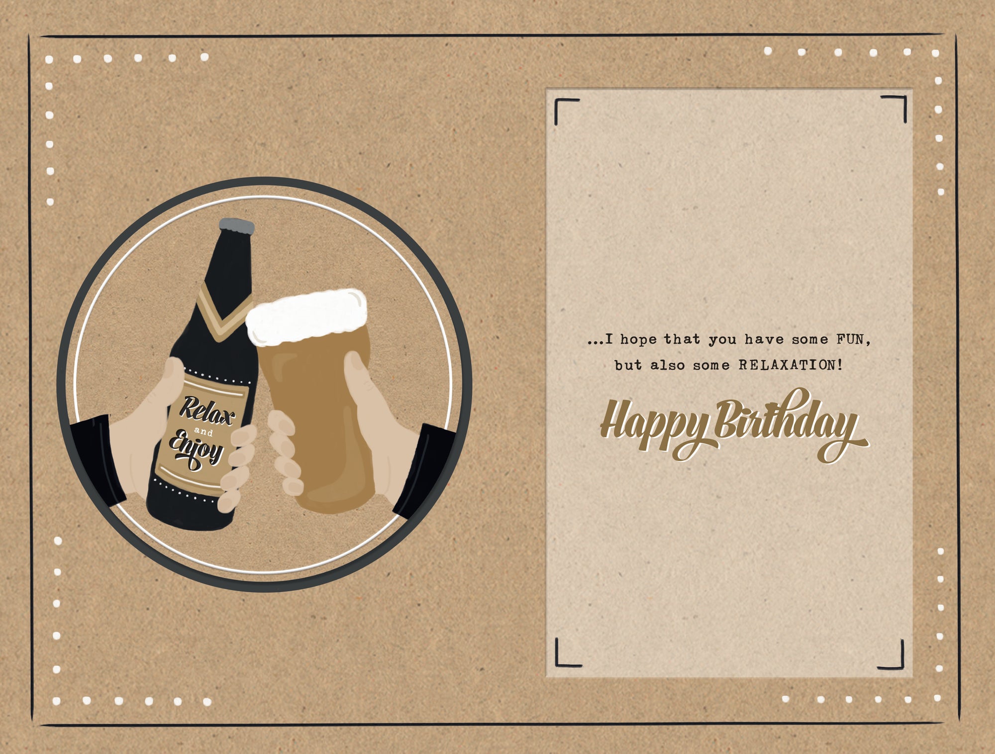 Cheers Birthday Card With Beers For Friend Or Relative, Retro Design And Gold Foil Detail by Wishing Well Studios 5 x 8 Inches