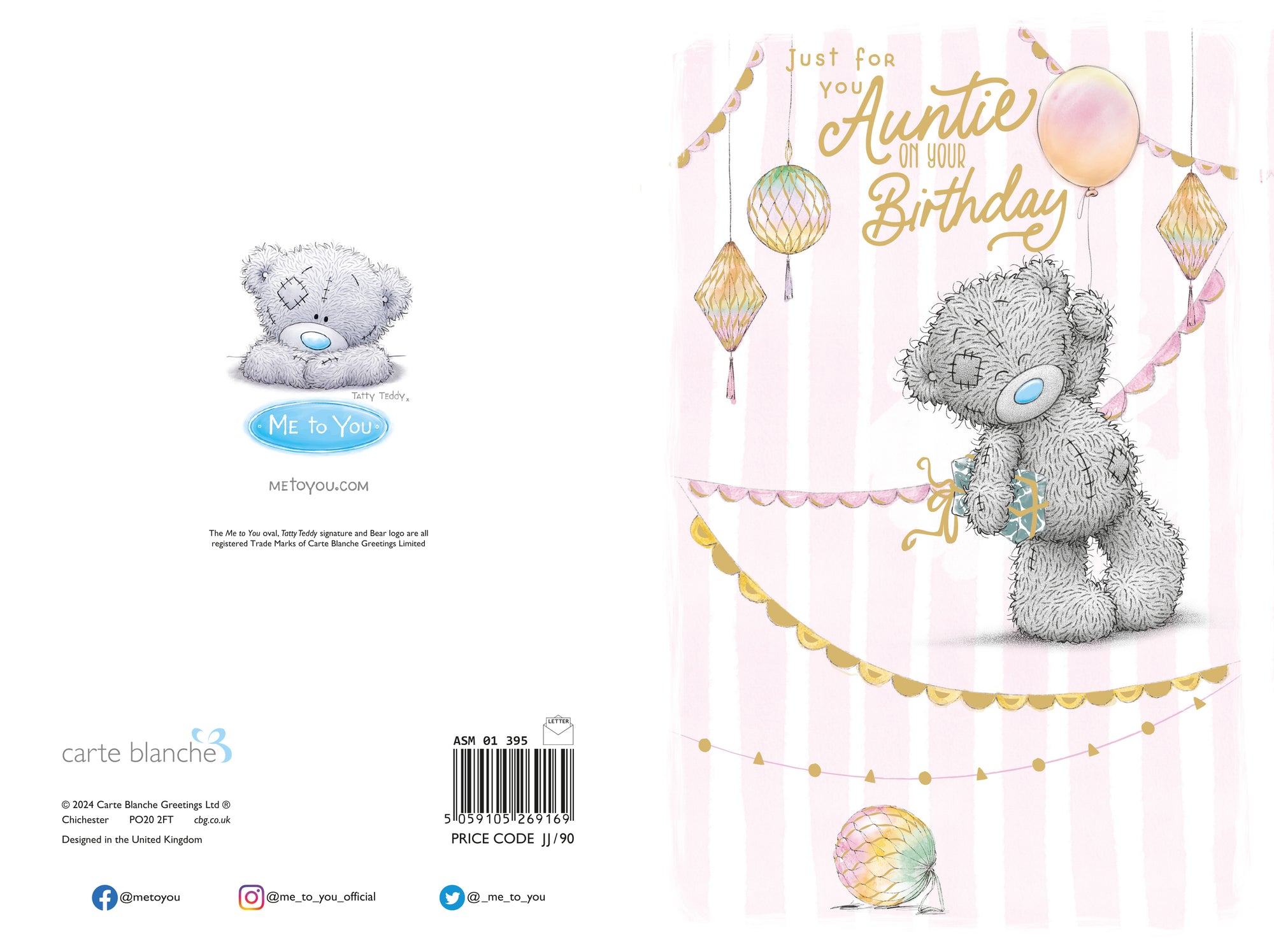 Me to You Tatty Teddy Cute Birthday Card For Auntie, Bear Holding Balloon -Official Collection
