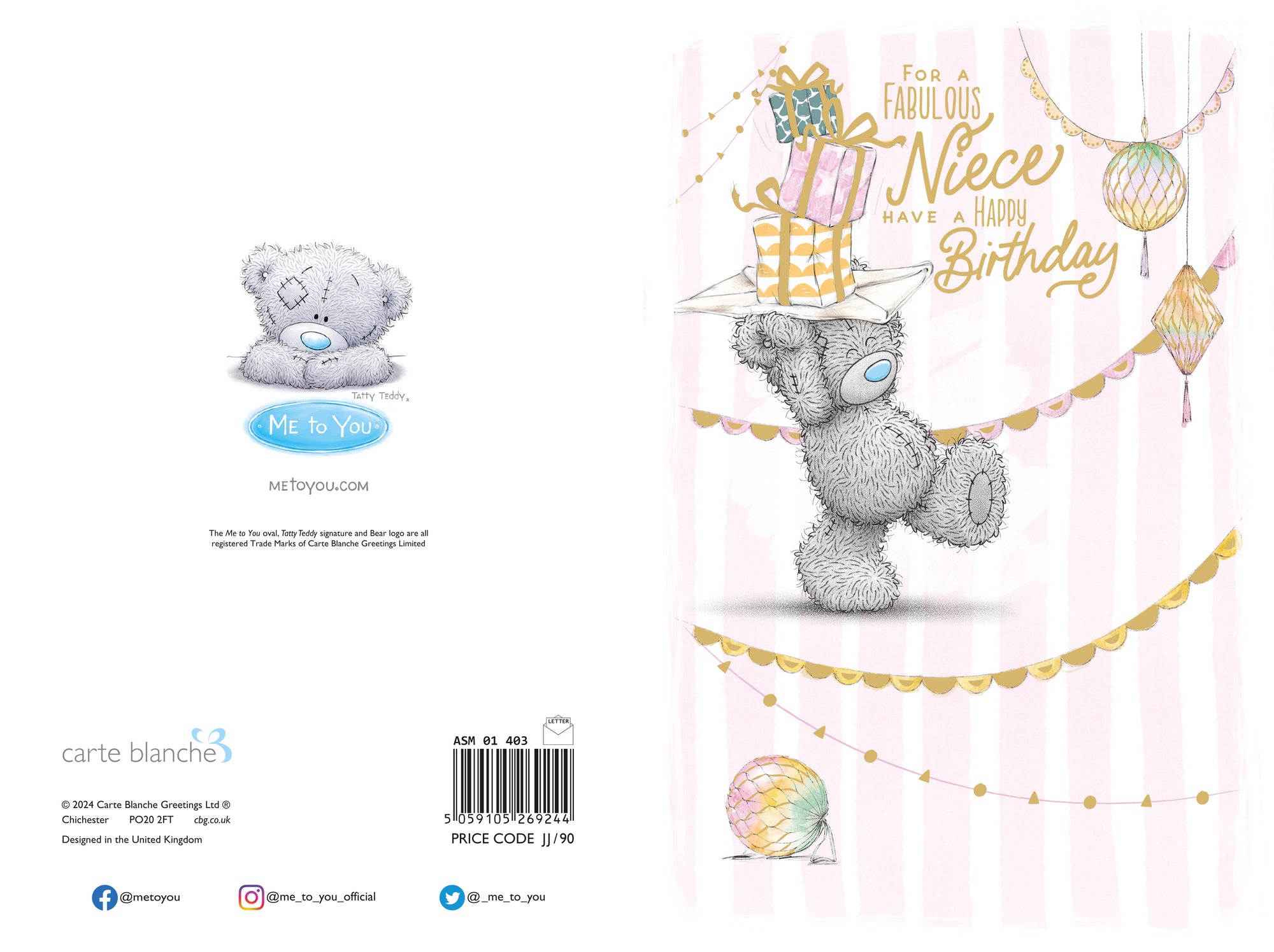 Me to You Tatty Teddy Cute Birthday Card For A Fabulous Niece, Bear Balancing Presents - Official Collection