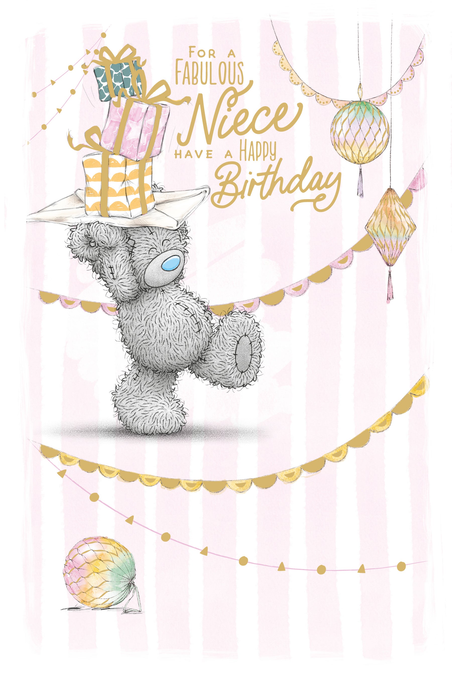 Me to You Tatty Teddy Cute Birthday Card For A Fabulous Niece, Bear Balancing Presents - Official Collection