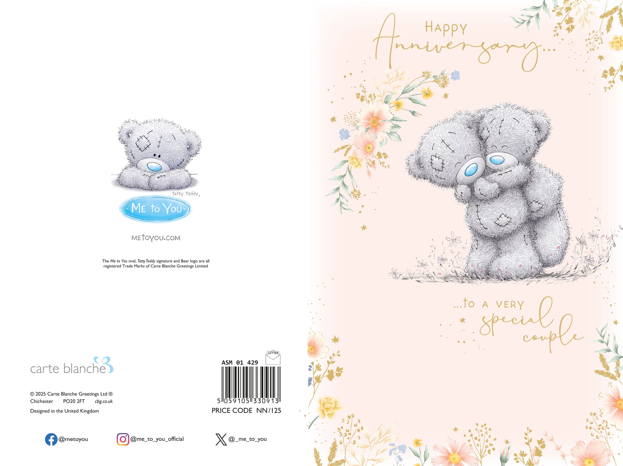 Me to You Tatty Teddy Happy Anniversary Card For A Special Couple With Insert 6 x 9 Inches (15 x 22 Cms) - Official Collection