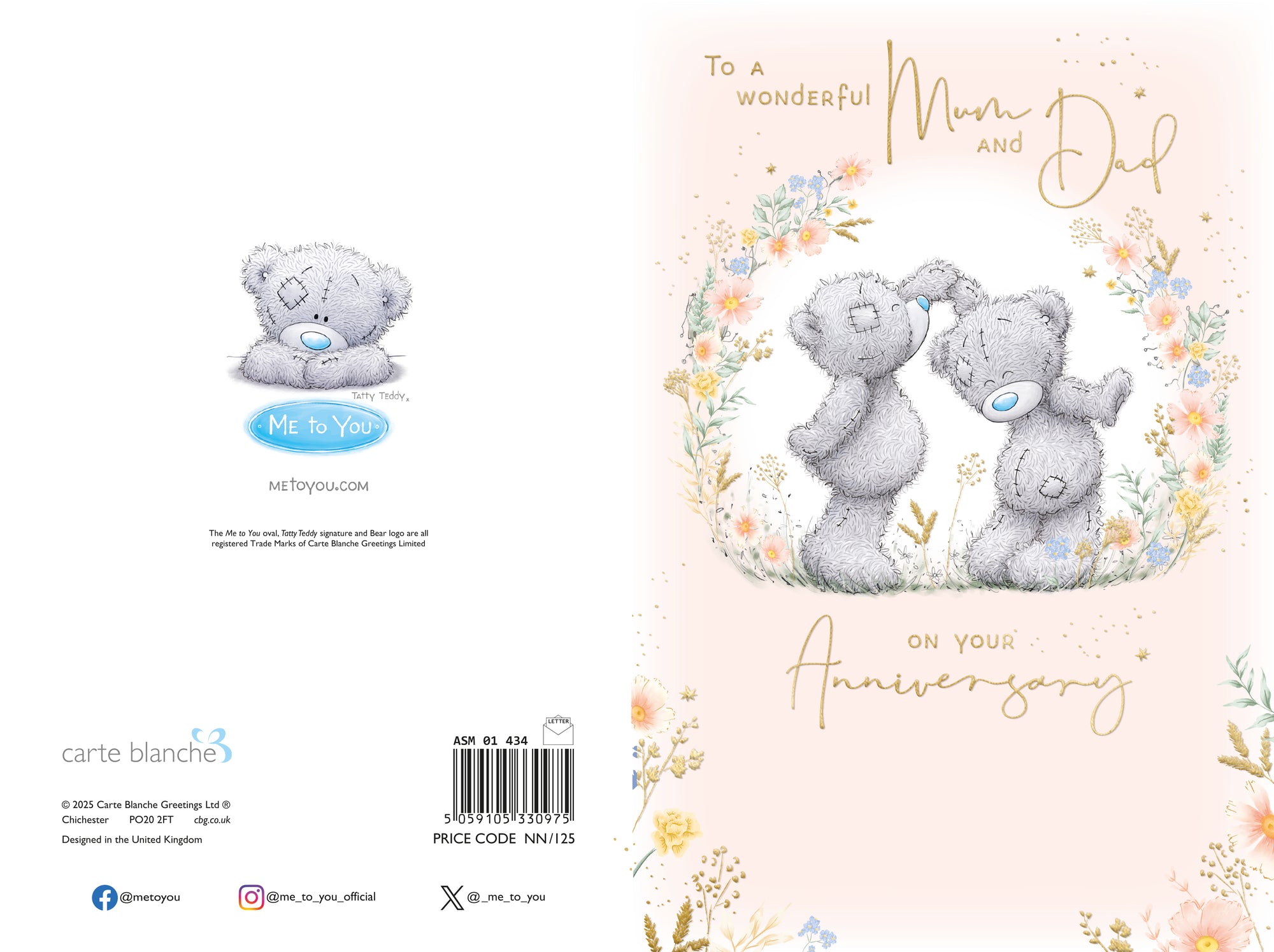 Me to You Tatty Teddy Wedding Anniversary Greeting Card To A Wonderful Mum And Dad, With Insert, 6 x 9 Inches (15 x 22 Cms) -