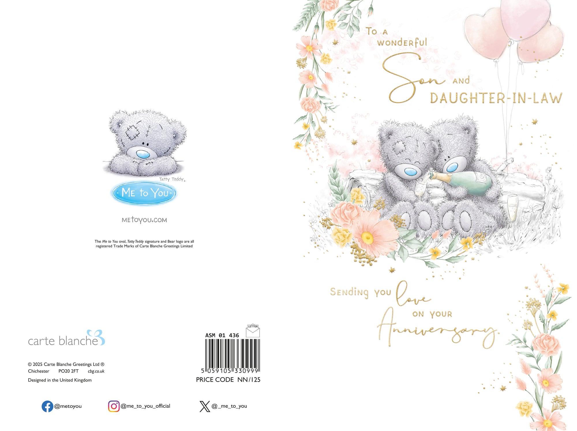 Me to You Tatty Teddy Wedding Anniversary Greeting Card To A Wonderful Son And Daughter-In-Law, With Insert, 6 x 9 Inches (15 x 22 Cms) -
