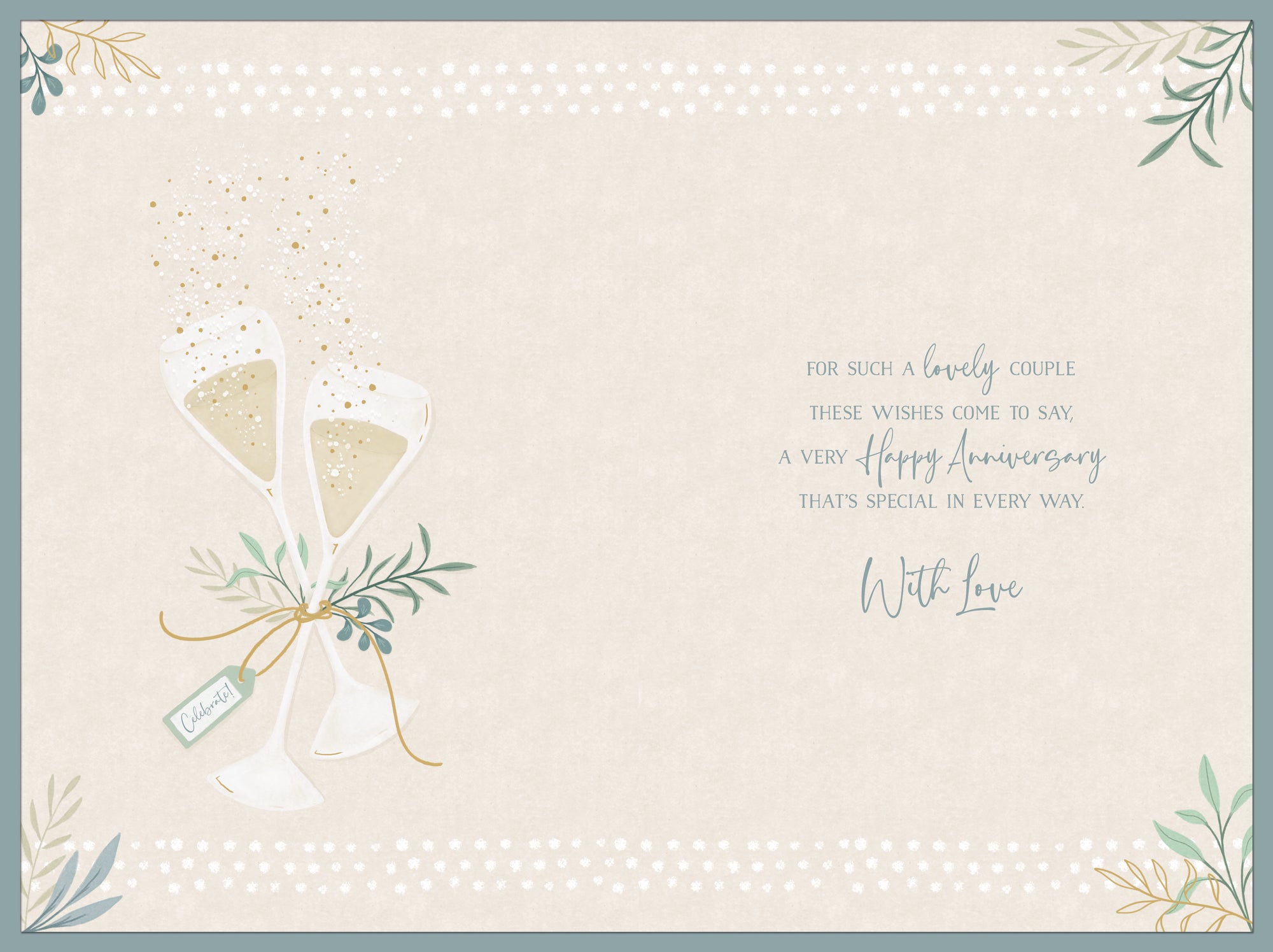 Luxury Wedding Anniversary Card For Brother And Sister-In-Law | Champagne And Olive Branch Design By Wishing Well Studios 6 x 9