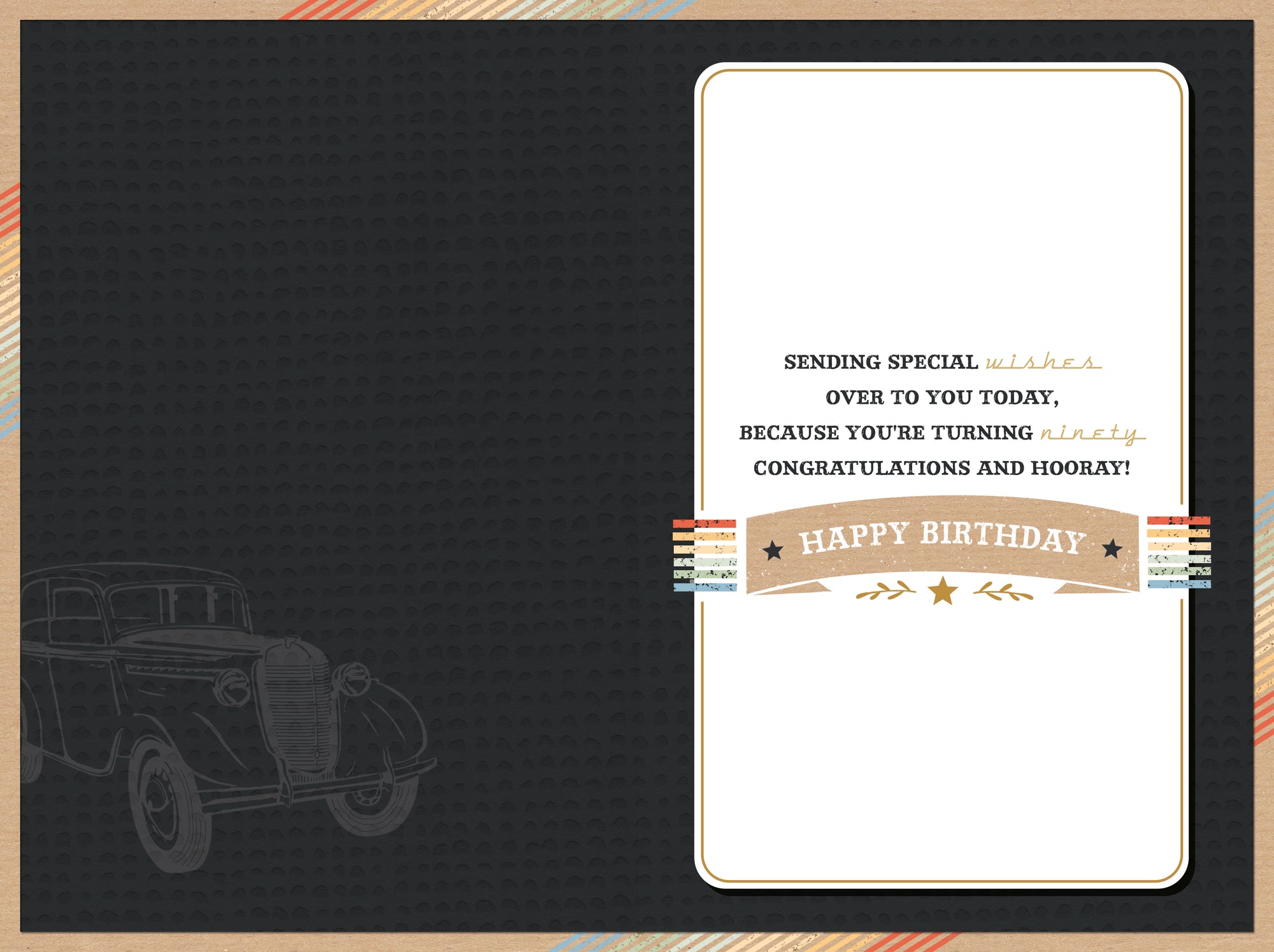 Luxury 90th Birthday Card For Him | Vintage Car Design By Wishing Well Studios 6 x 9