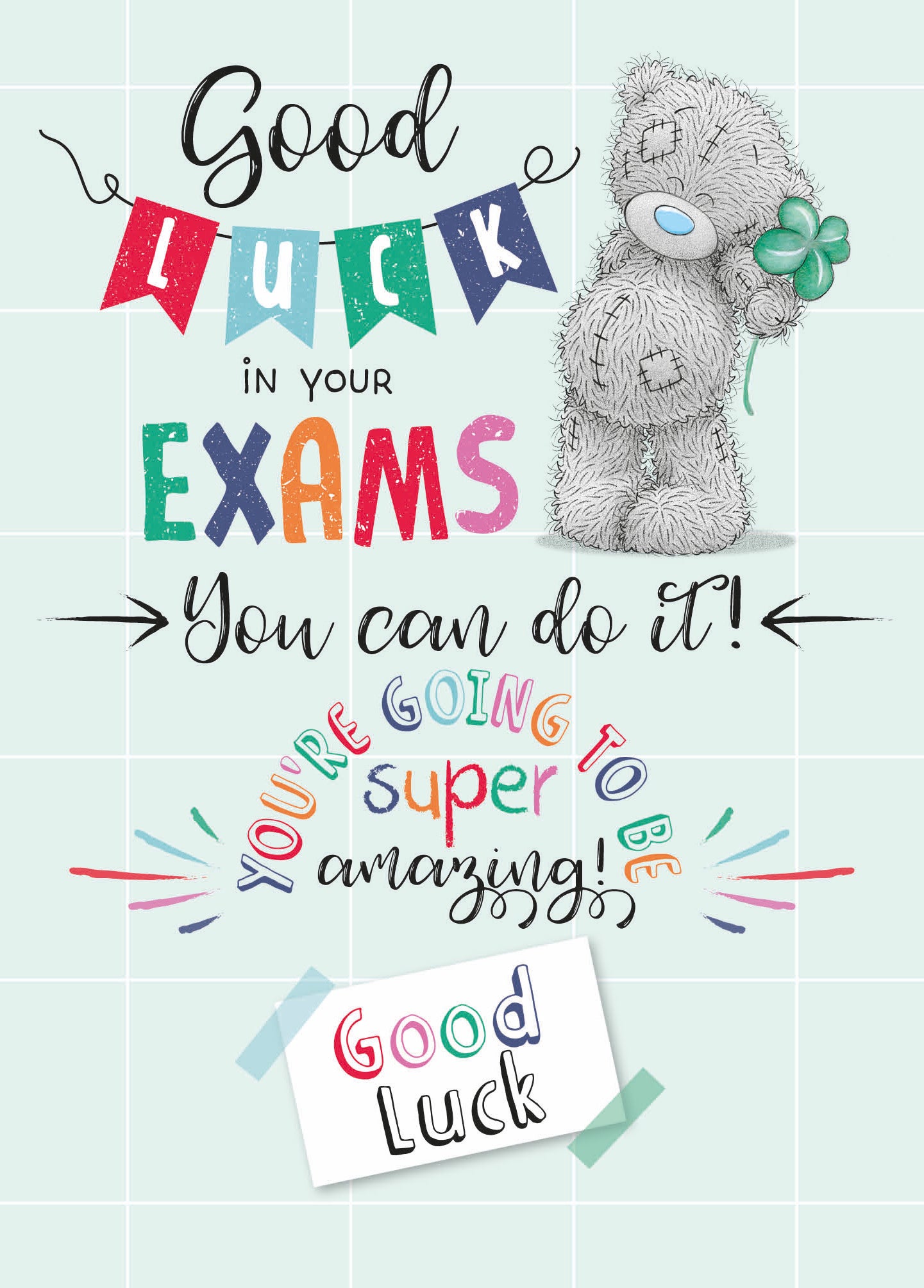 Me To You Tatty Teddy Good Luck In Your Exams Greeting Card 5x7ins - Official Collection