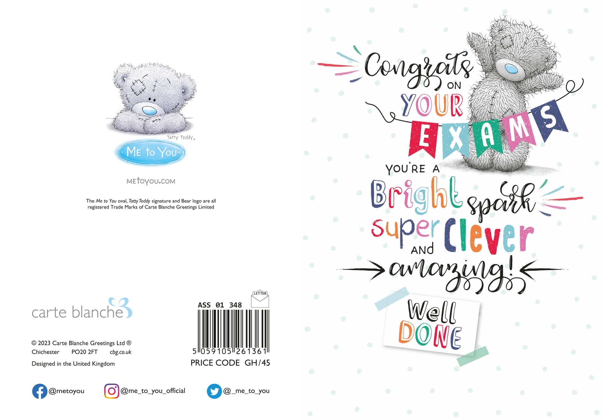 Me To You Tatty Teddy Congrats On Your Exams Greeting Card 5x7ins - Official Collection