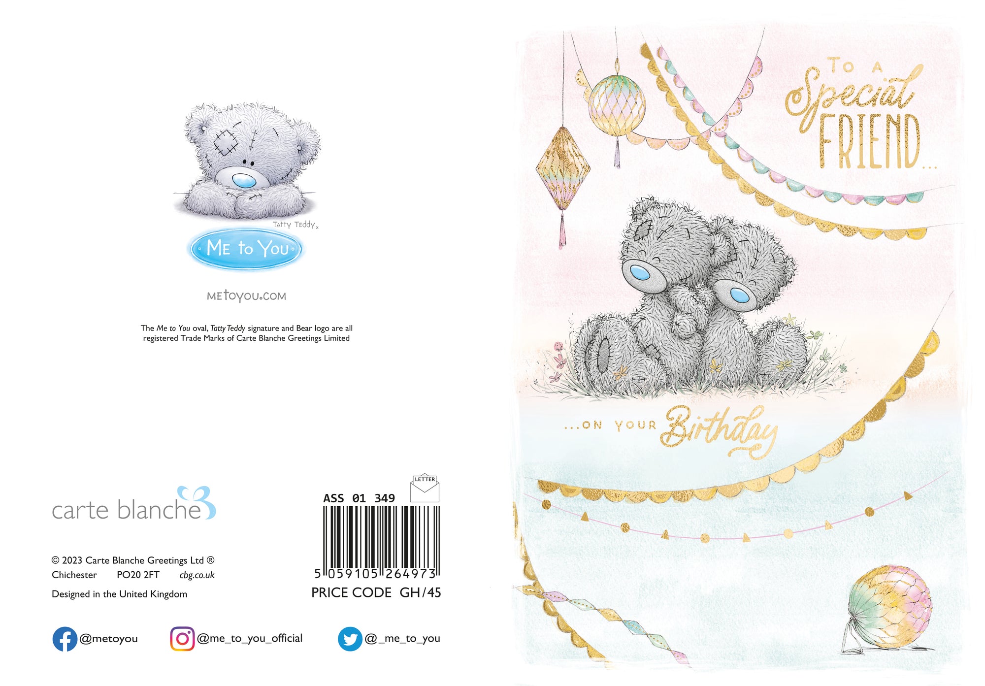 Me to You Tatty Teddy Special Friend With Lanterns Birthday Greeting Card 5x7ins -