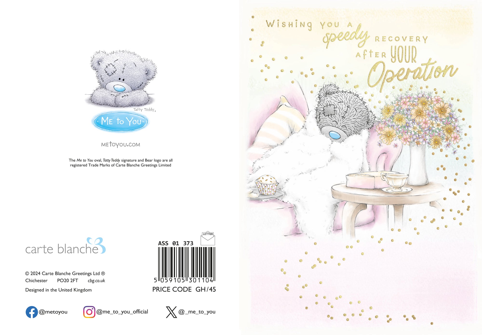 Me to You Tatty Teddy Speedy Recovery After Your Operation | Get Well Card - 5 x 7