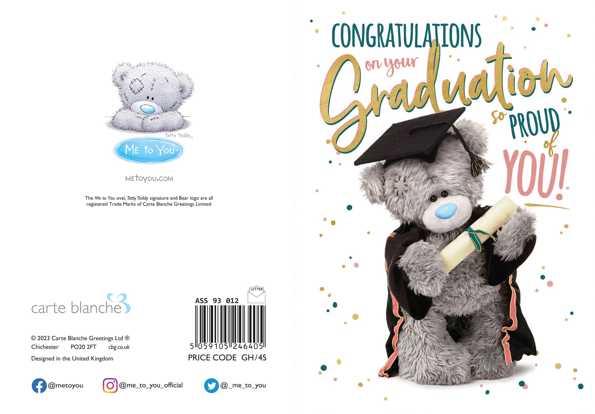 Me To You Tatty Teddy Congrats On Your Graduation Greeting Card 5x7ins - Official Collection