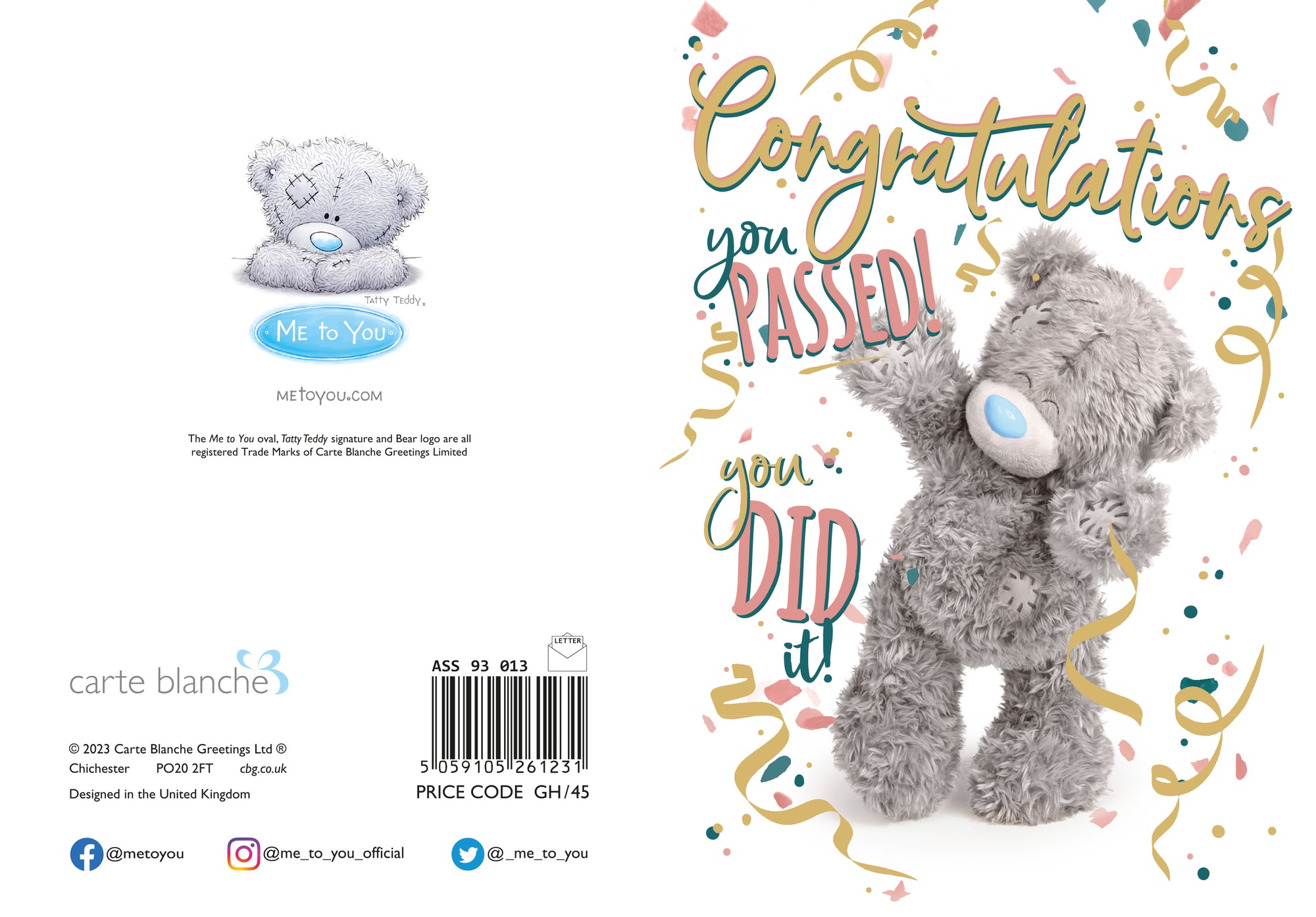 Me To You Tatty Teddy Greeting Card Congratulations You Passed! 5x7ins - Official Collection