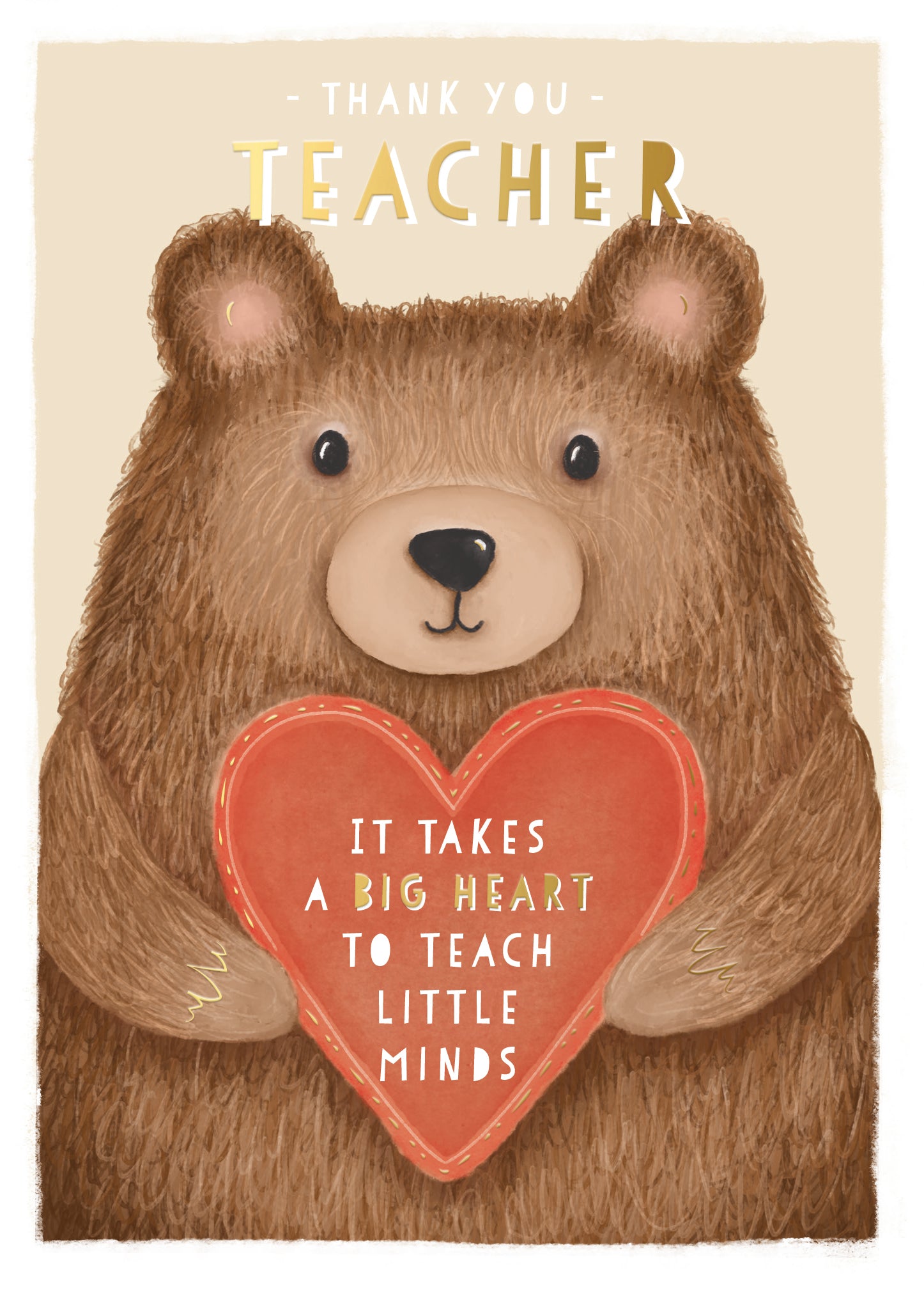 Wishing Well Thank You Teacher Fluffy Bear Design, Greeting Card Studios 5 x 7ins - Official Collection