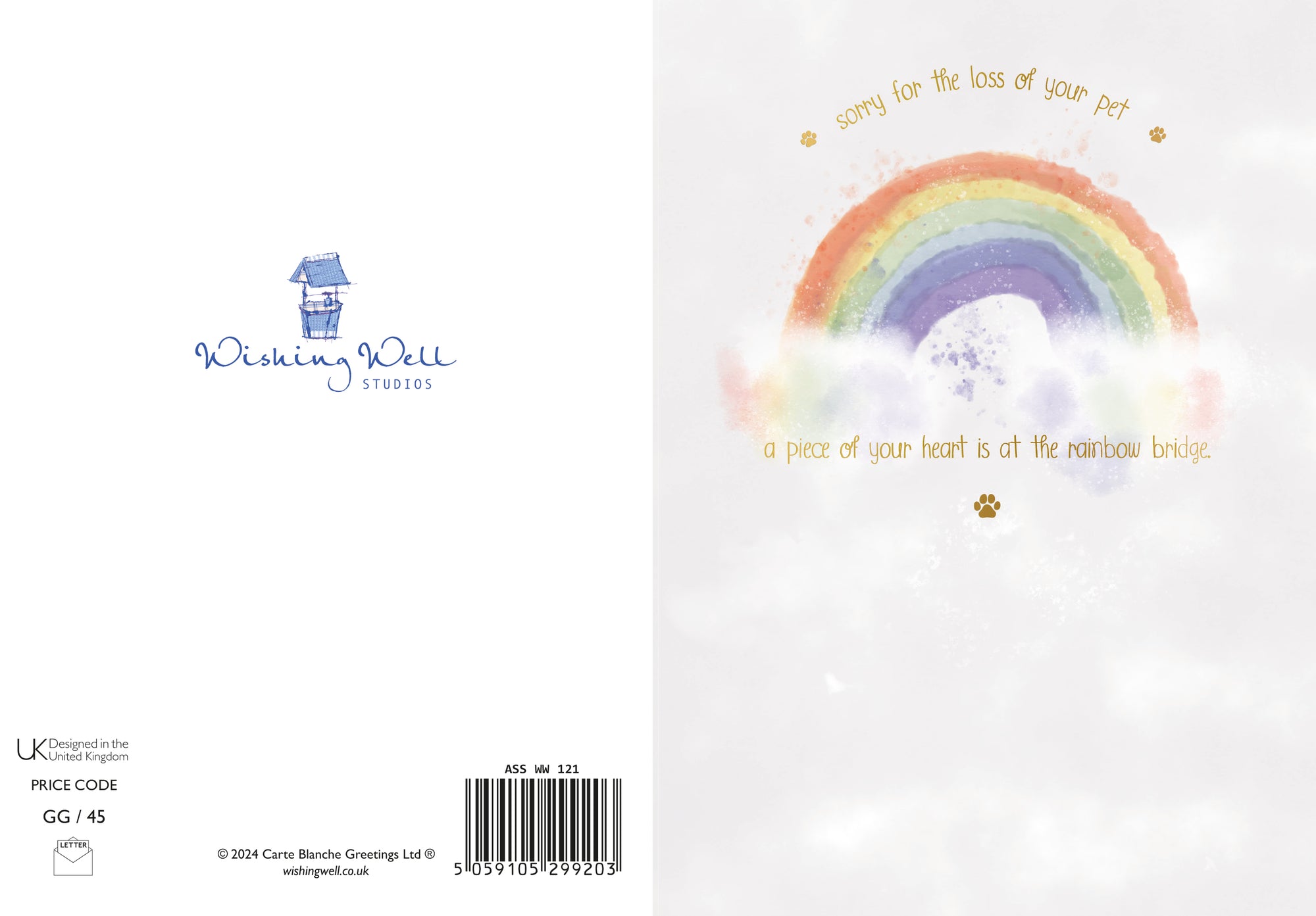Pet Sympathy Card | Thinking Of You After Loss Of A Pet | Rainbow Design By Wishing Well Studios 5 x 7