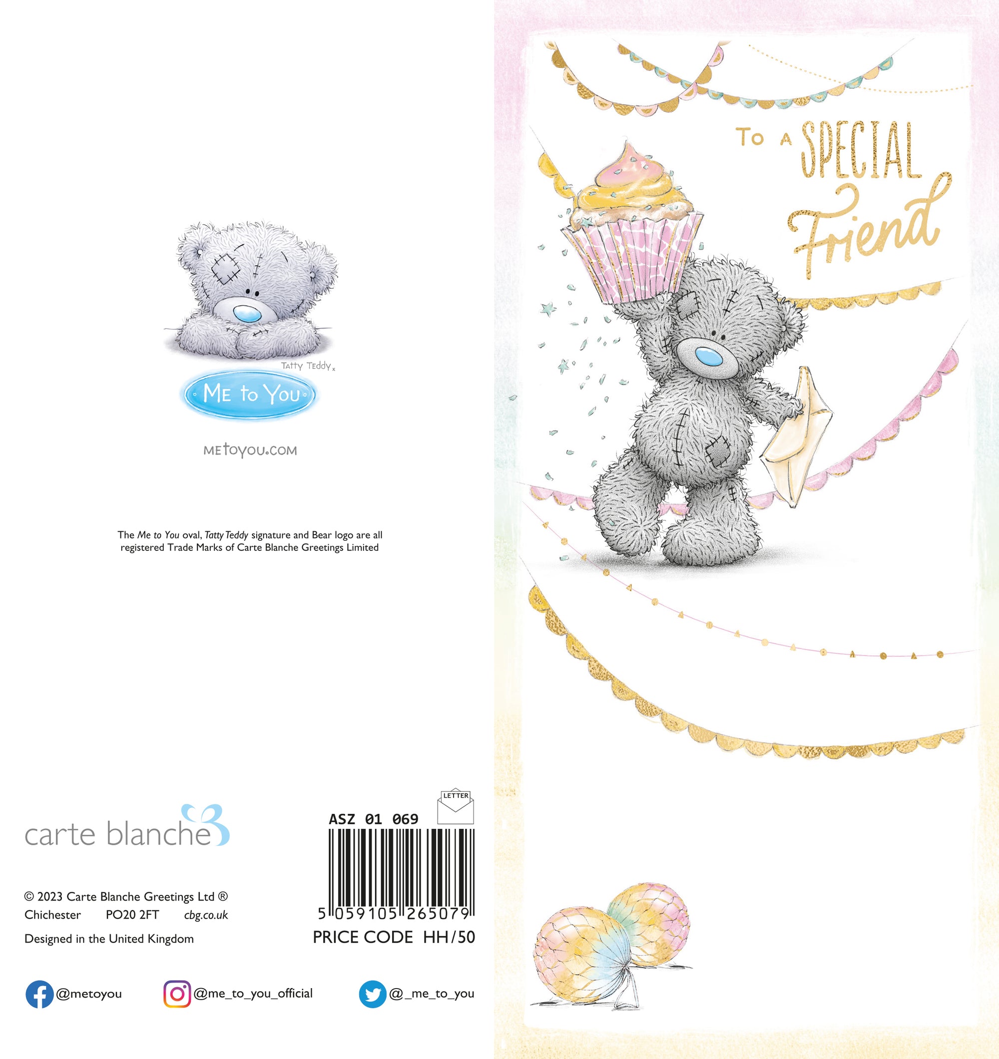 Me to You Tatty Teddy Special Friend With Cupcake Birthday Greeting Card 4x8ins - Official Collection