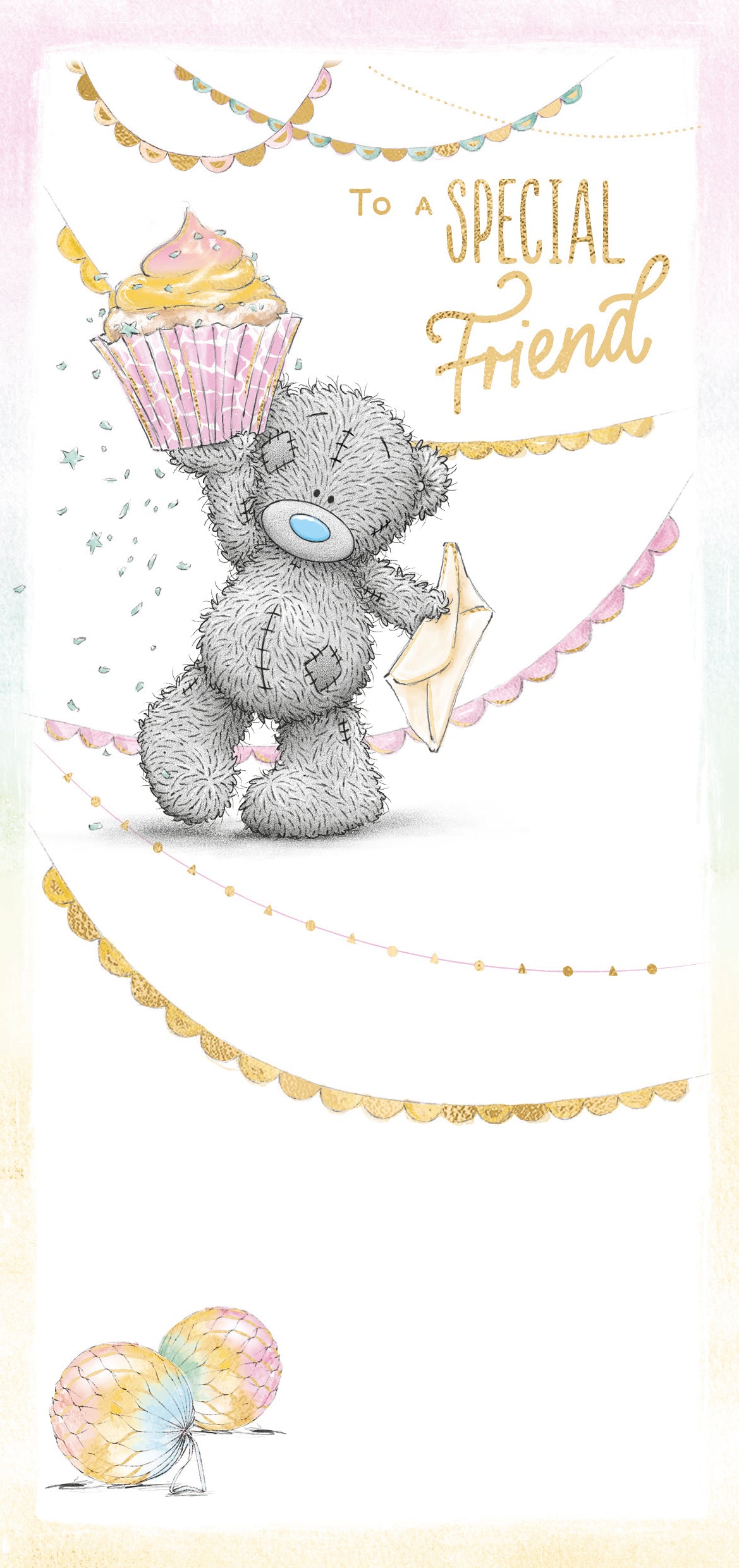 Me to You Tatty Teddy Special Friend With Cupcake Birthday Greeting Card 4x8ins - Official Collection