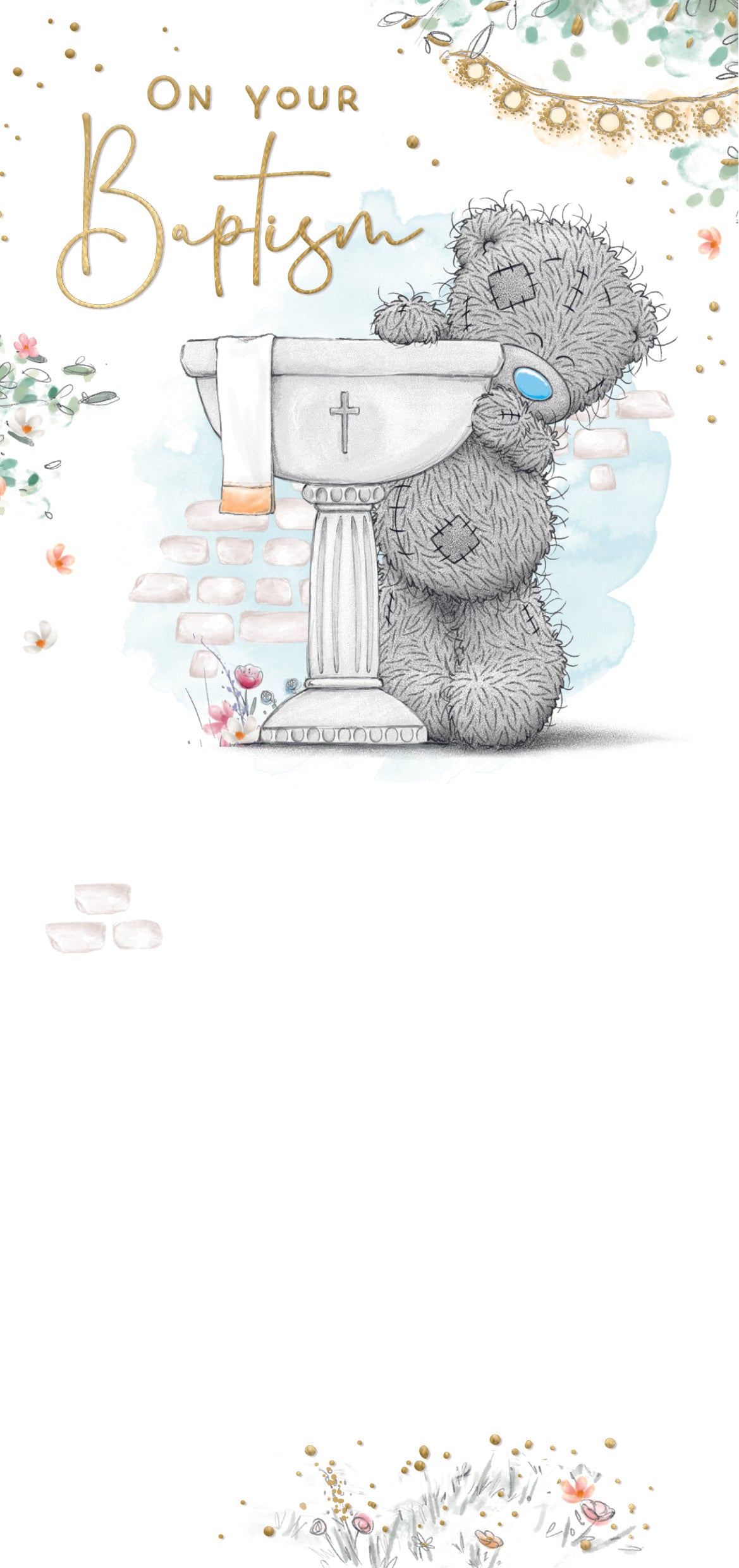 Me to You Tatty Teddy Cute Baptism Card With Gold Foil Detail 4x8 inches - Official Collection