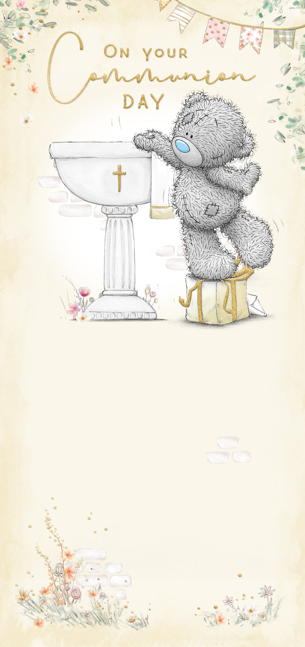 Me to You Tatty Teddy First Communion Card With Gold Foil Detail 4x8 inches - Official Collection
