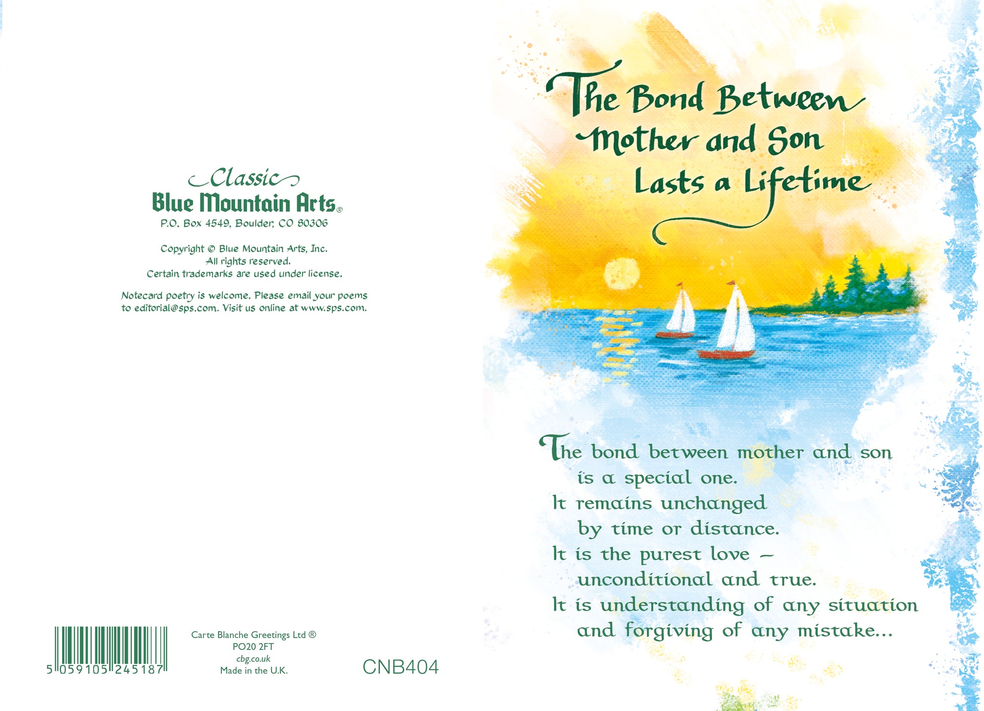 Luxury Fold Out Keepsake Greeting Card 'The Bond Between Mother And Son' - Unique Expressive Art Card With Original Verse 5 x 7 Inches (12 x 17 Cms)