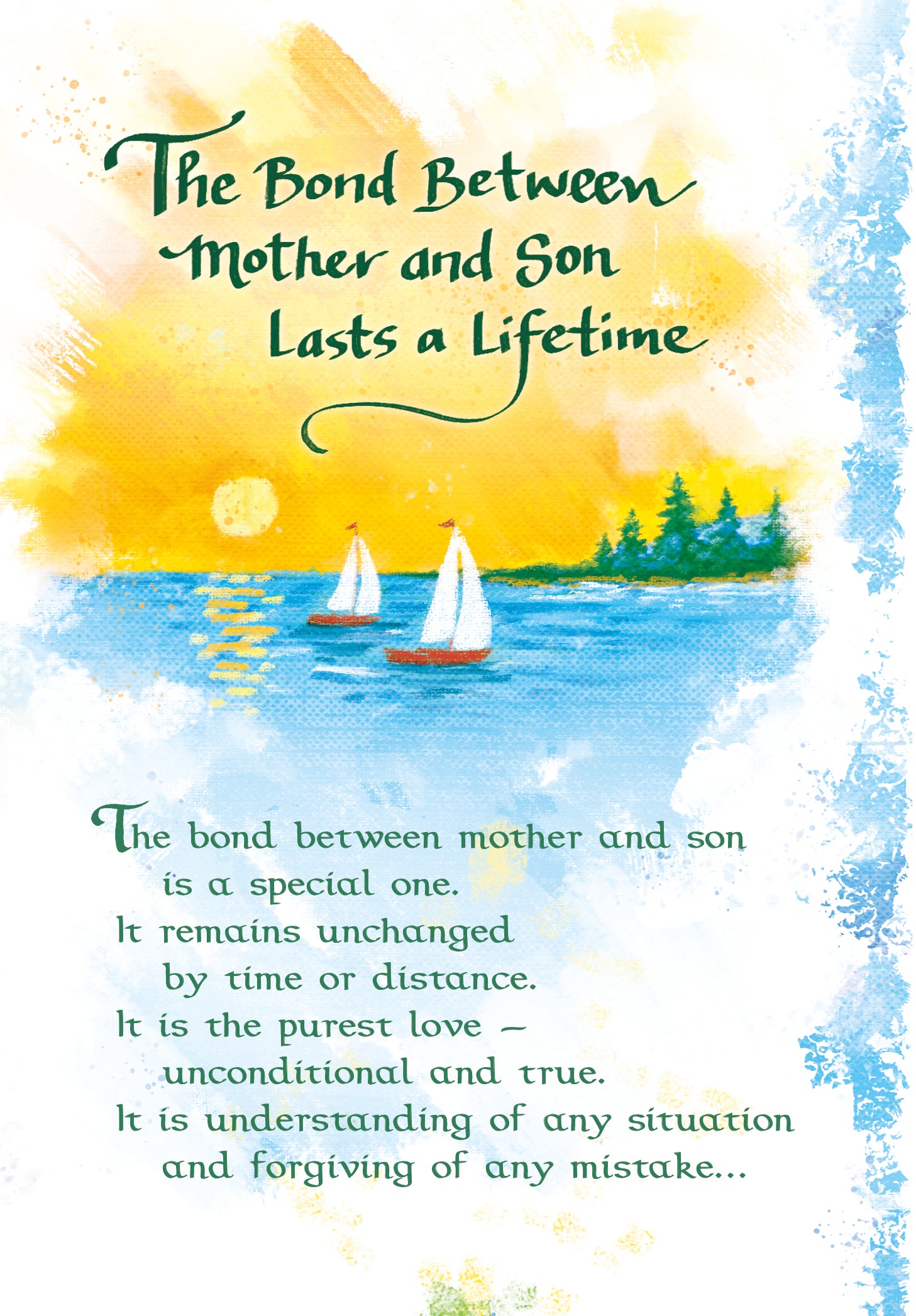 Luxury Fold Out Keepsake Greeting Card 'The Bond Between Mother And Son' - Unique Expressive Art Card With Original Verse 5 x 7 Inches (12 x 17 Cms)