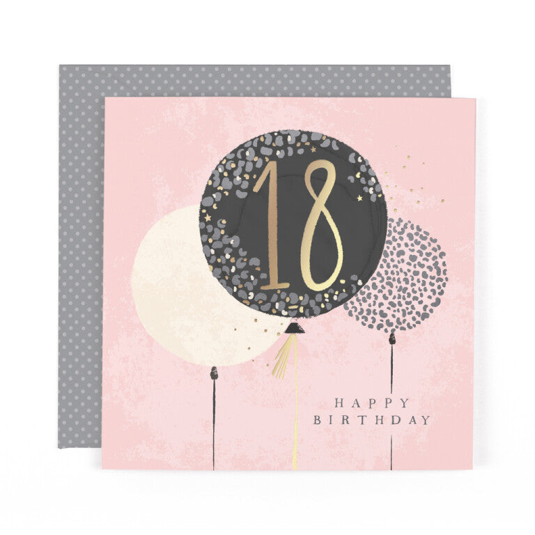 Hotchpotch Luxury Foiled 18th Birthday Card - Contemporary Greeting Card London 6 x 6