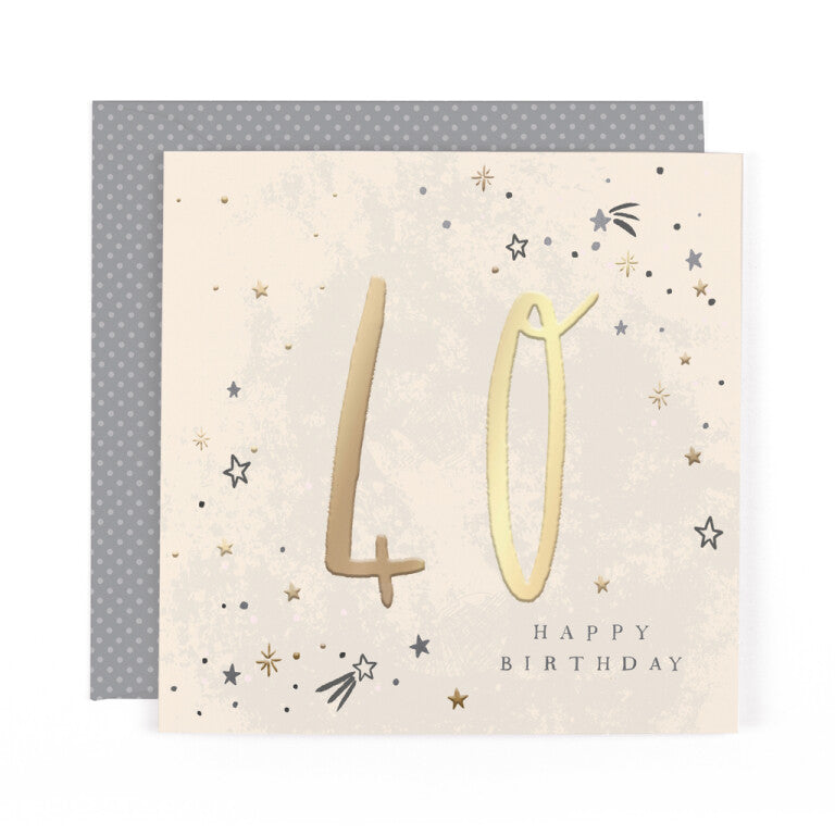 Hotchpotch Luxury Foiled 40th Birthday Card - Contemporary Greeting Card London 6 x 6