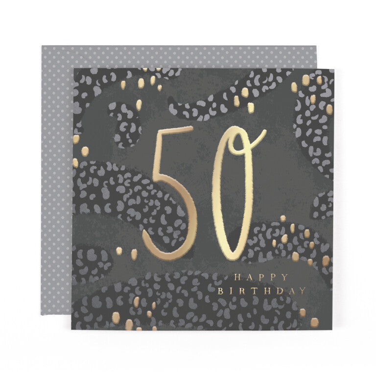 Hotchpotch Luxury Foiled 50th Birthday Card - Contemporary Greeting Card London 6 x 6