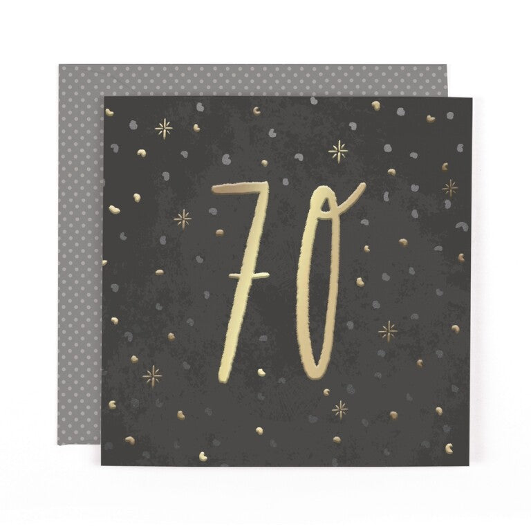 Stunning Foiled Birthday Card For 70th Birthday, With Bespoke Dotty Envelope - Anise Greeting Card by Hotchpotch London Size 6 x 6 inches