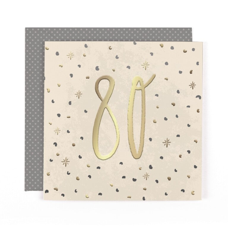 Stunning Foiled Birthday Card For 80th Birthday, With Bespoke Dotty Envelope - Anise Greeting Card by Hotchpotch London Size 6 x 6 inches